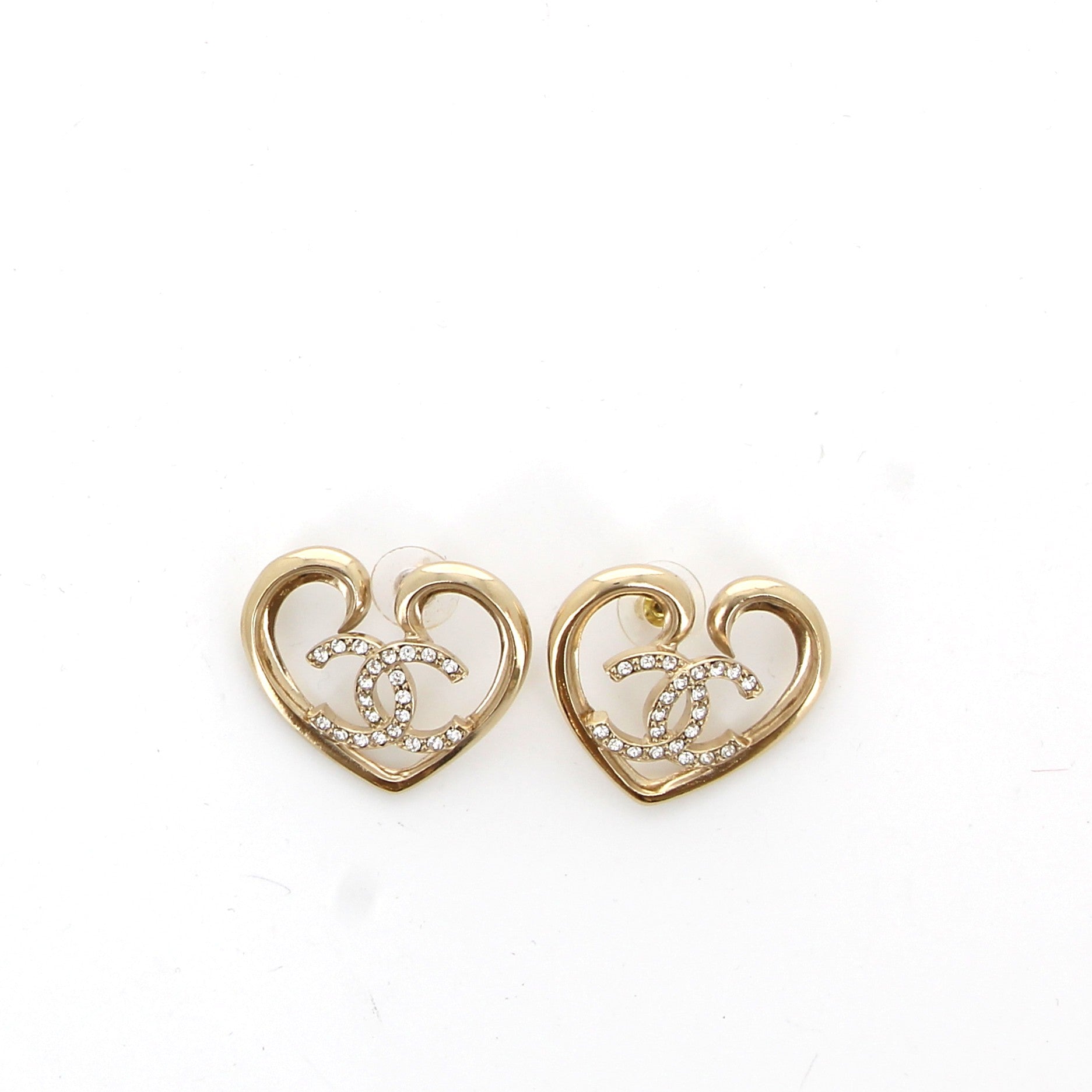 Chanel Earrings Crystal CC Logo Heart