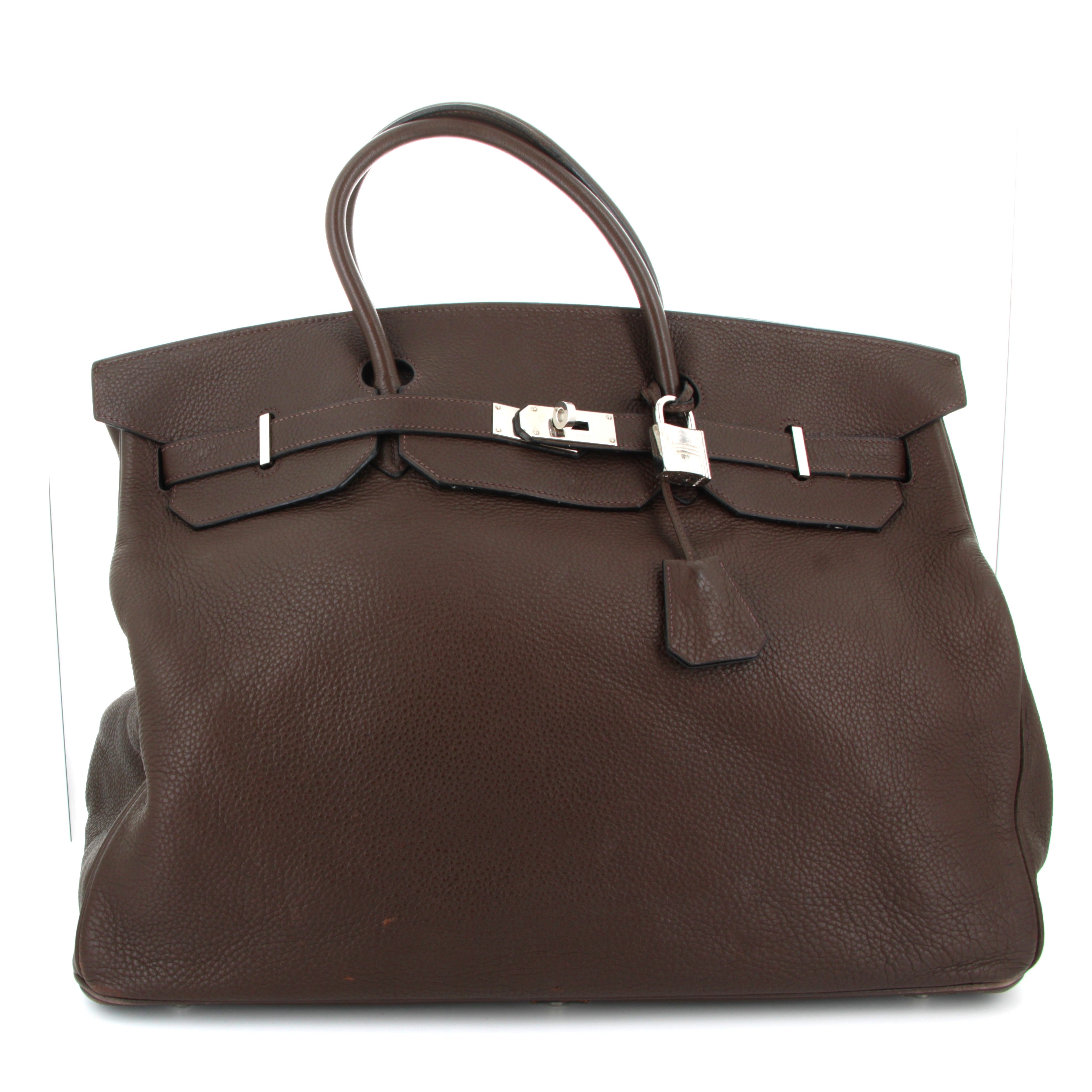 HERMES Birkin 50 Chocolate Taurillion Clemence Finition Palladium