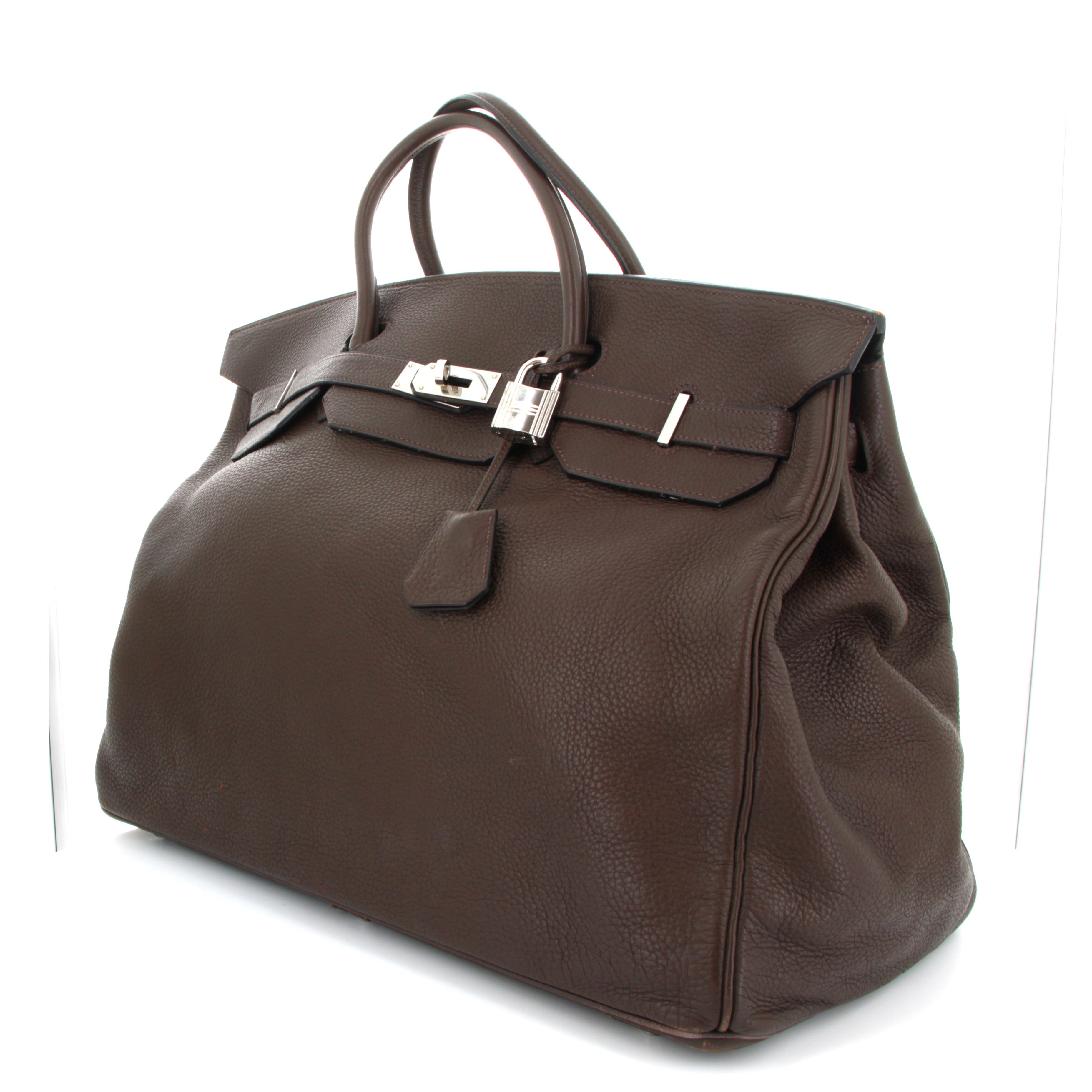 HERMES Birkin 50 Chocolate Taurillion Clemence Finition Palladium