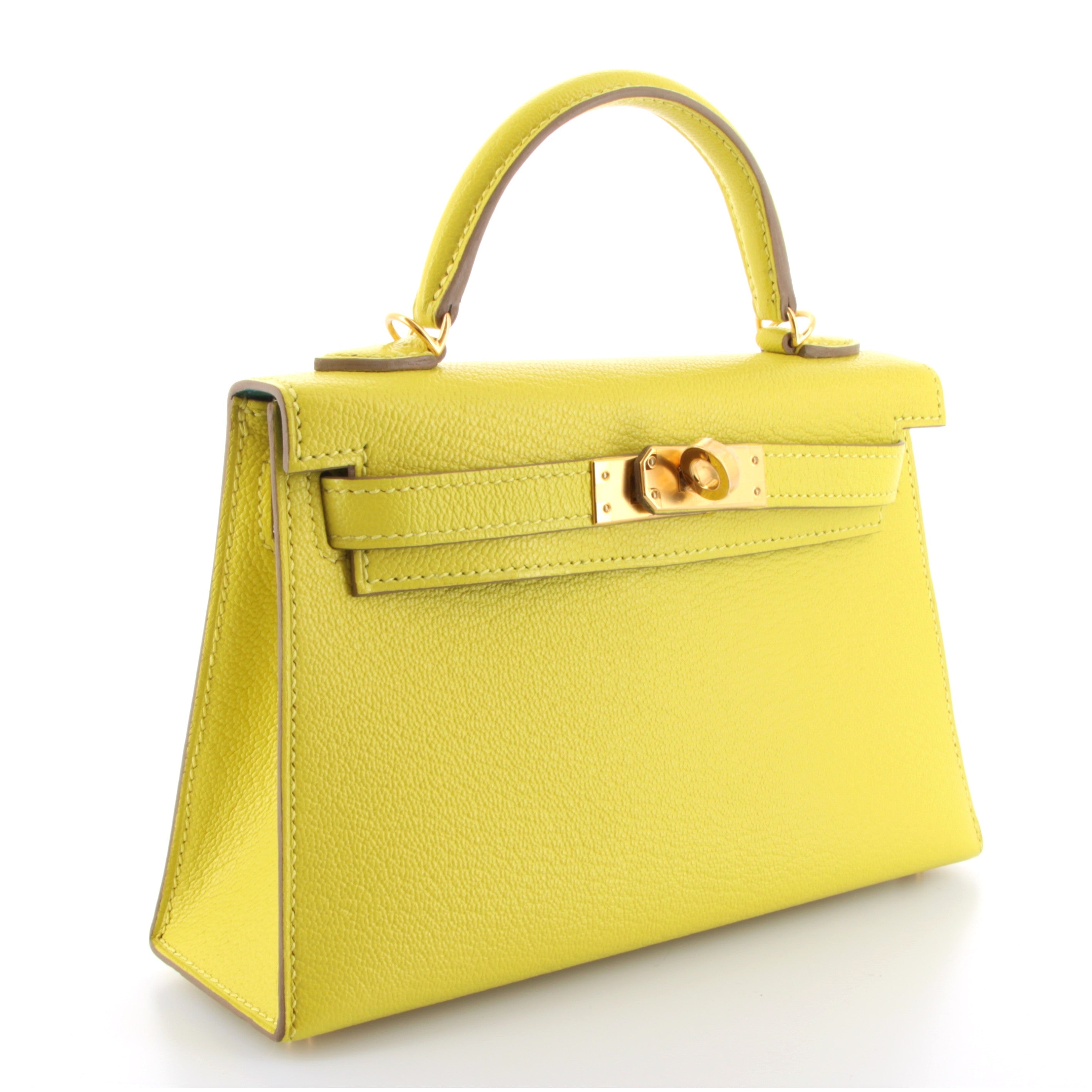 HERMES Kelly 20 HSS Lime Chevre Mysore Verso Vert Cypress Finition Or Jaune