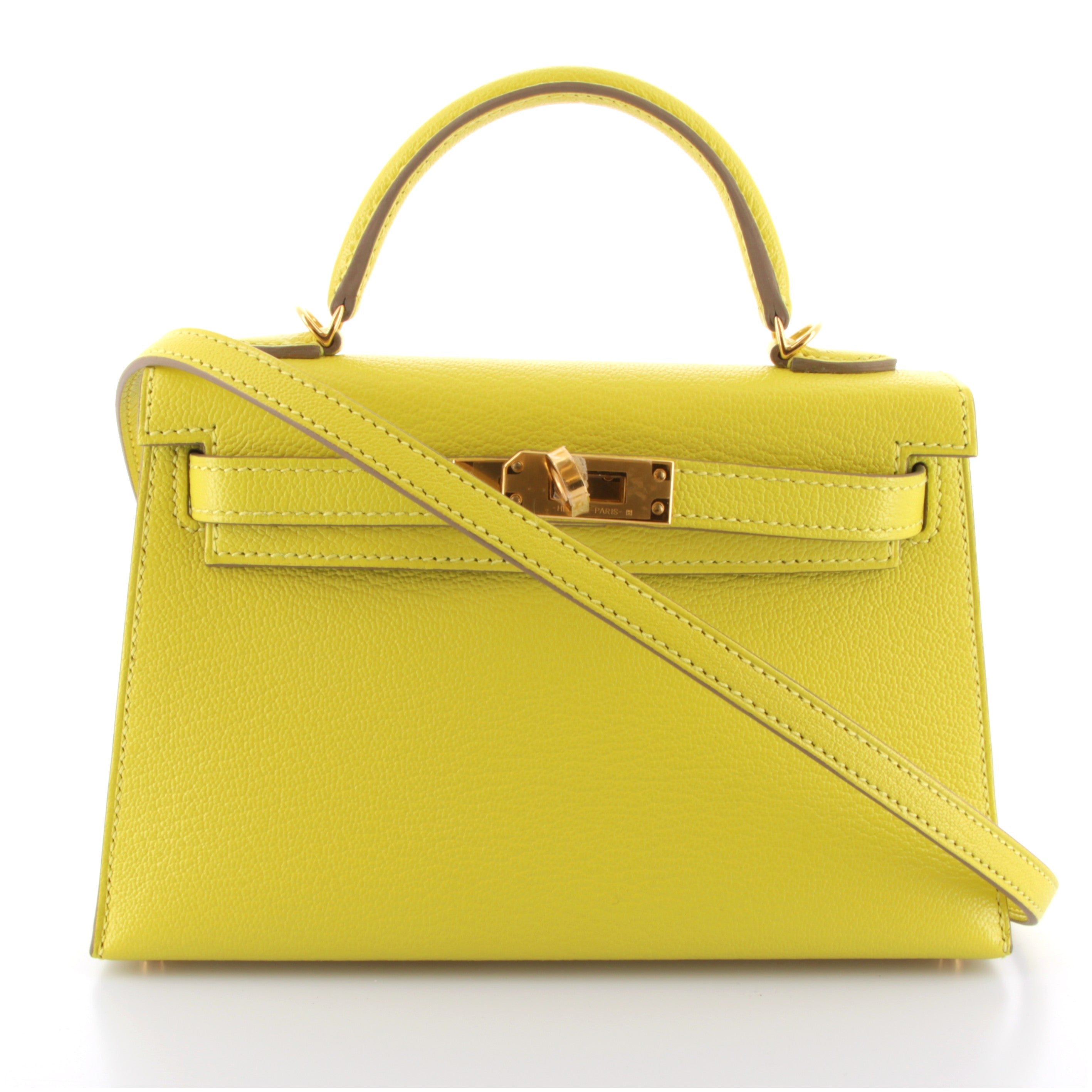 HERMES Kelly 20 HSS Lime Chèvre Mysore Verso Vert Cyprès Gold Hardware (Yellow Gold)