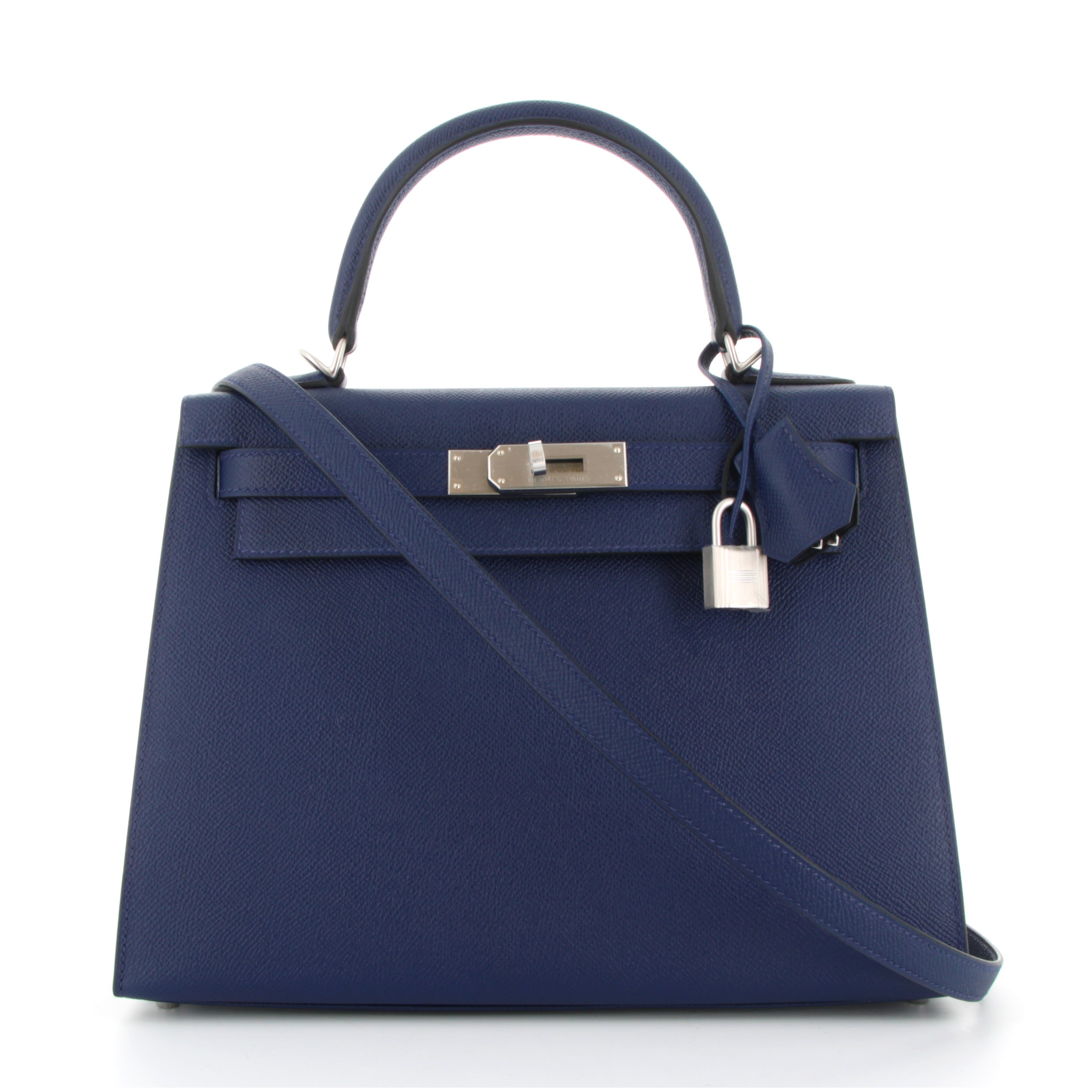 Kelly 28 Blue Saphire Verso Blue Indigo perso Epsom Finition Paladium Brossé