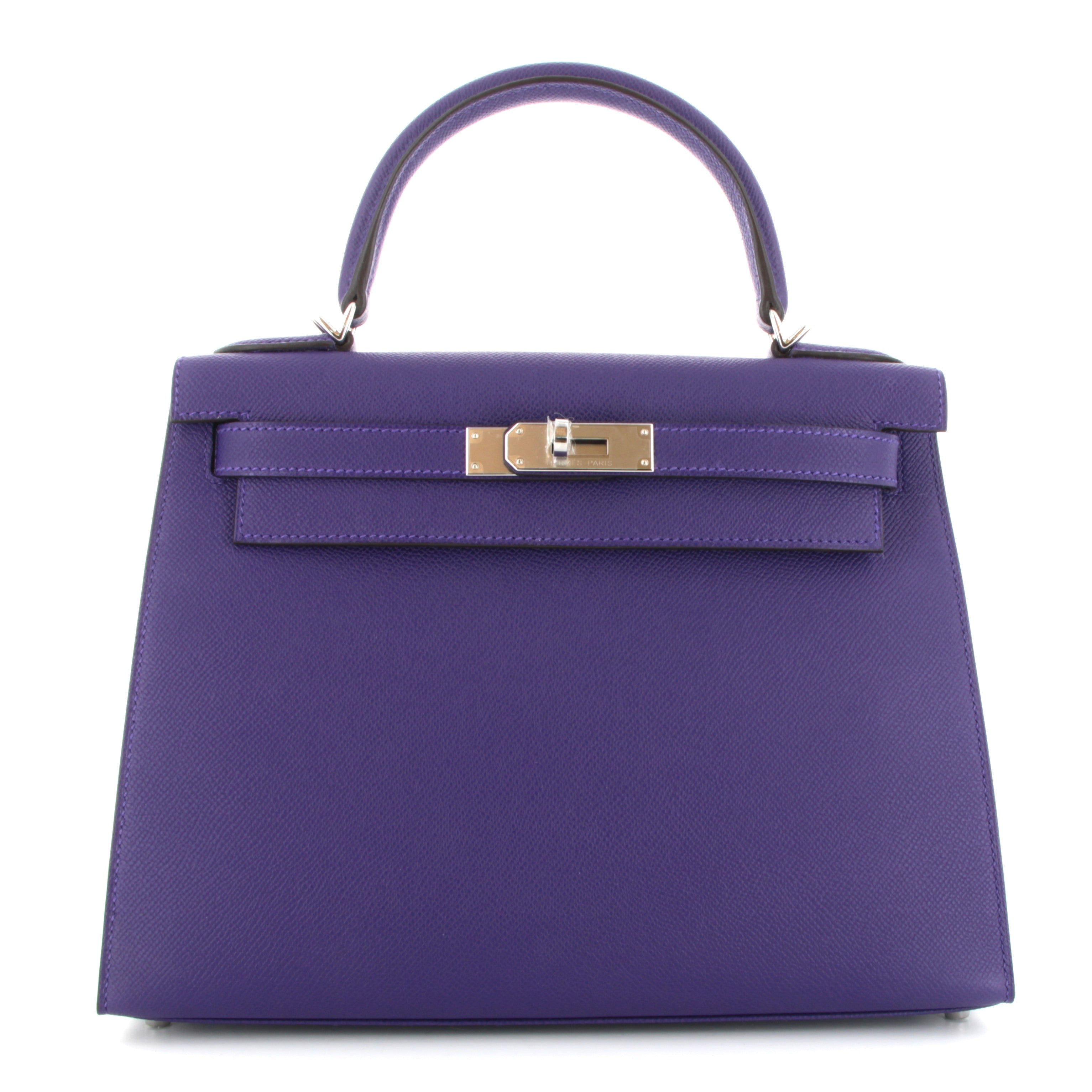 Hermes Kelly 28 Purple Epsom Sellier Finition Paladié
