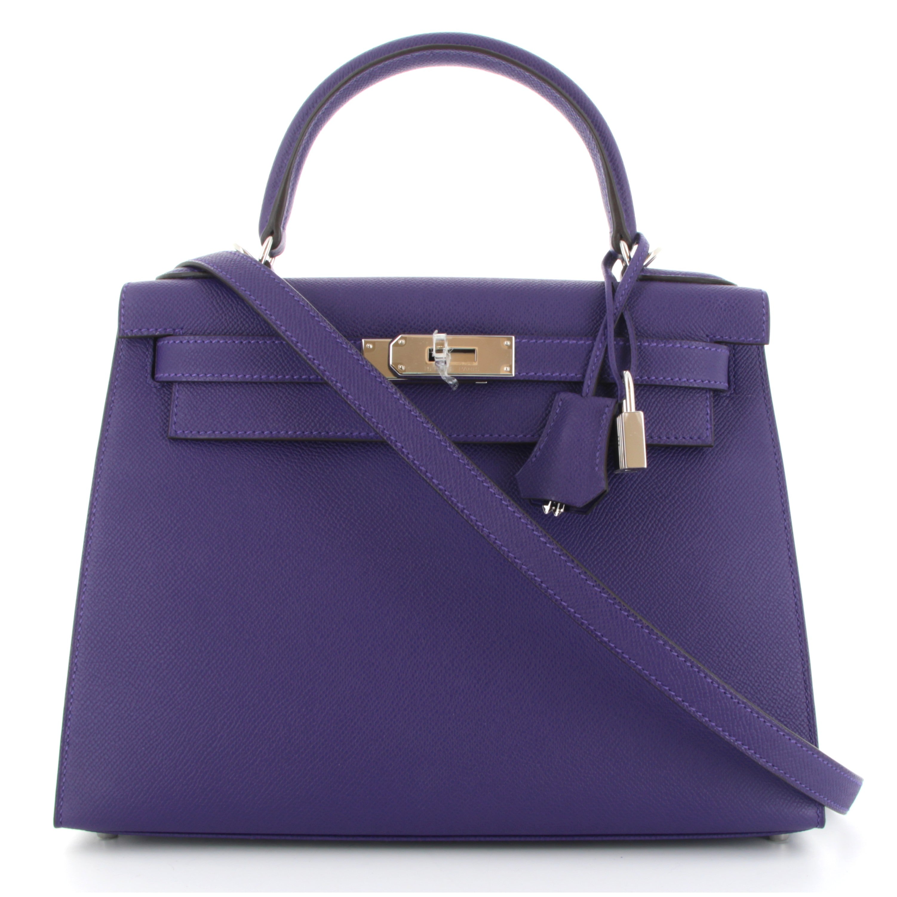 Hermes Kelly 28 Purple Epsom Sellier Finition Paladié