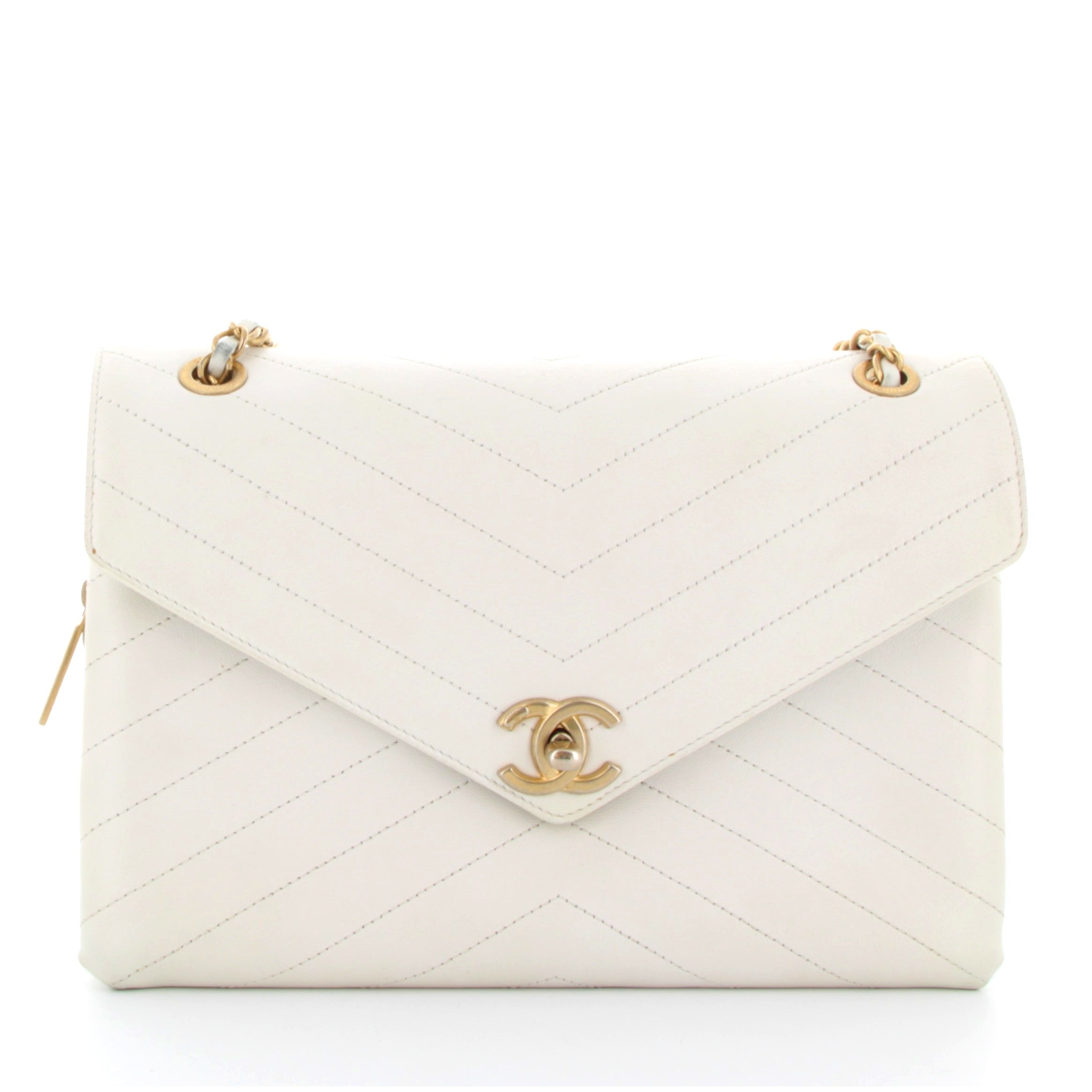 Chanel Blanc en Cuir Timeless Classique Finition Or Jaune