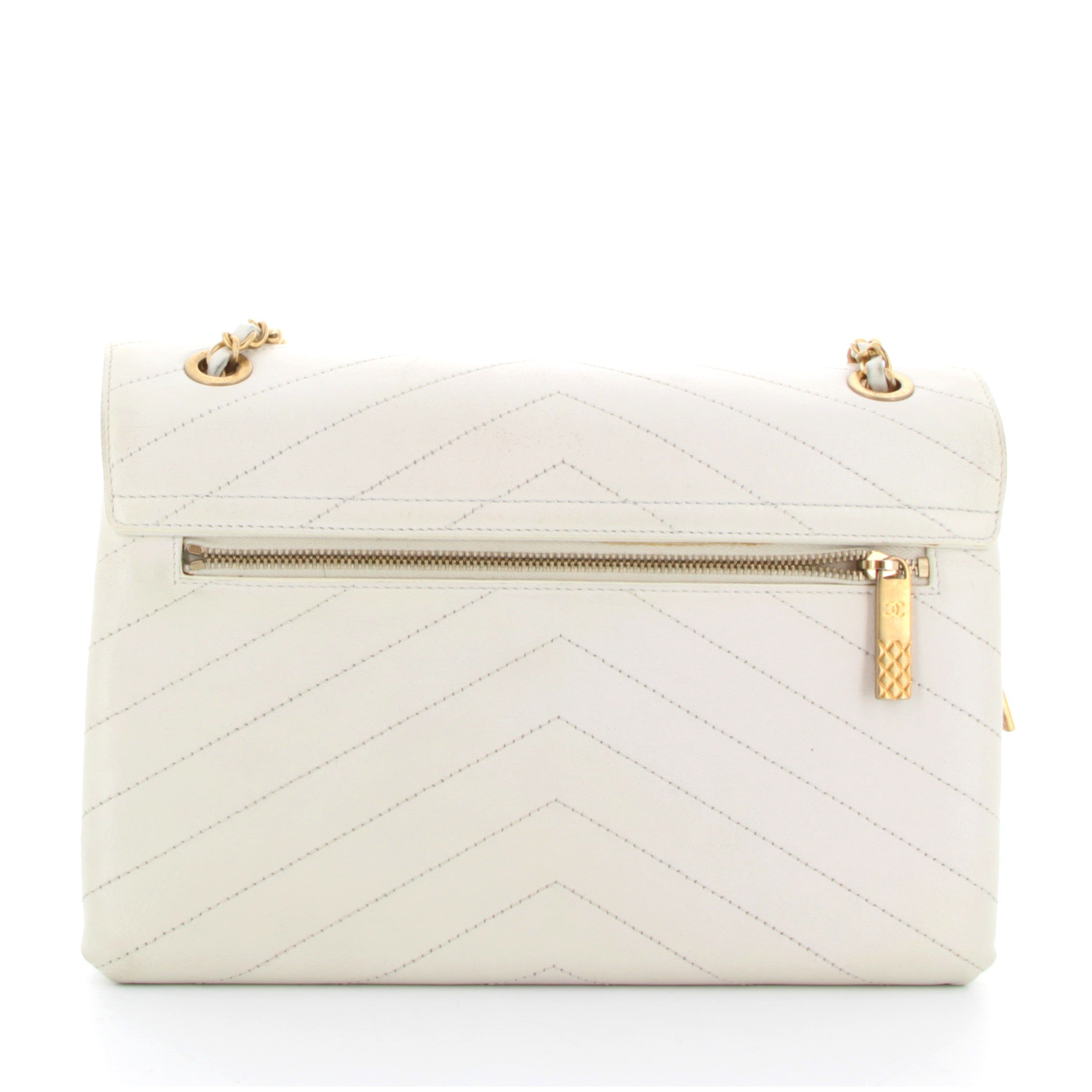 Chanel Blanc en Cuir Timeless Classique Finition Or Jaune