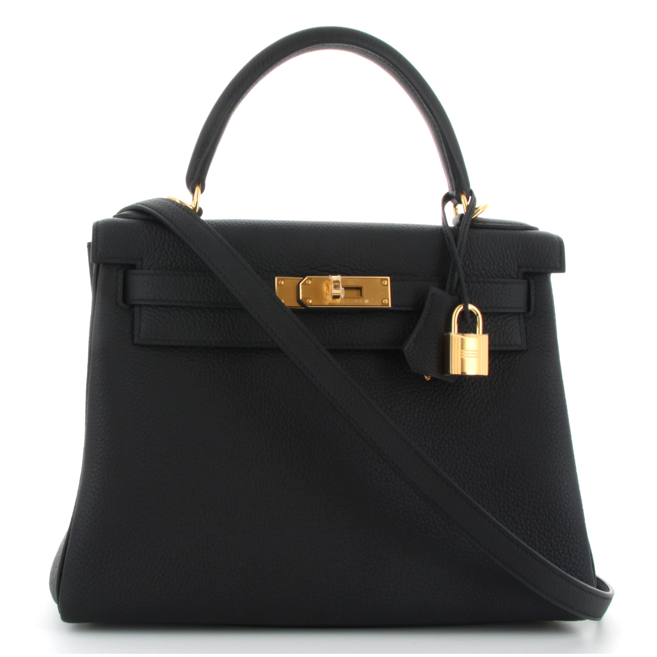 Hermes Kelly 28 Noir Togo Finition Or Jaune