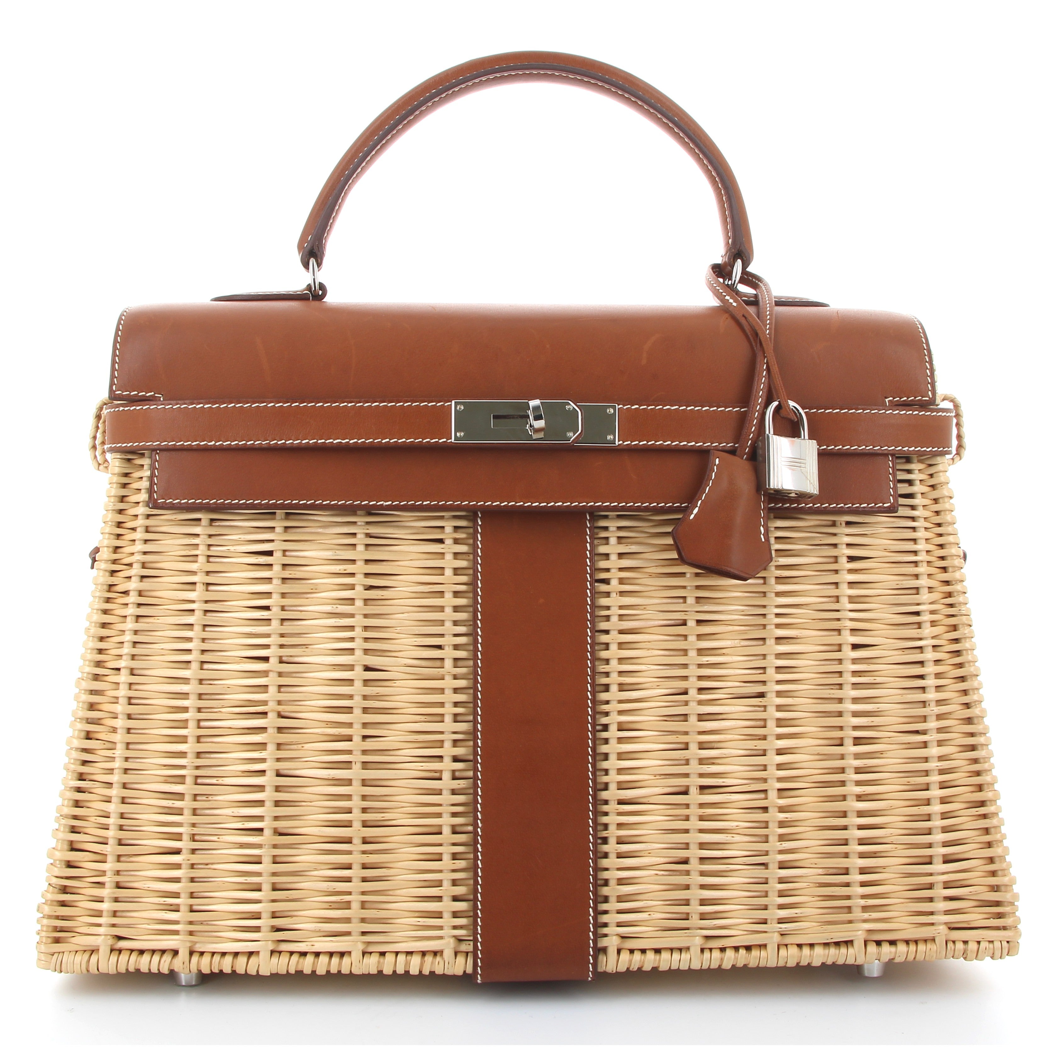 Hermes Kelly 35 Picnic Gold Rotin Barénia Finition Palladié