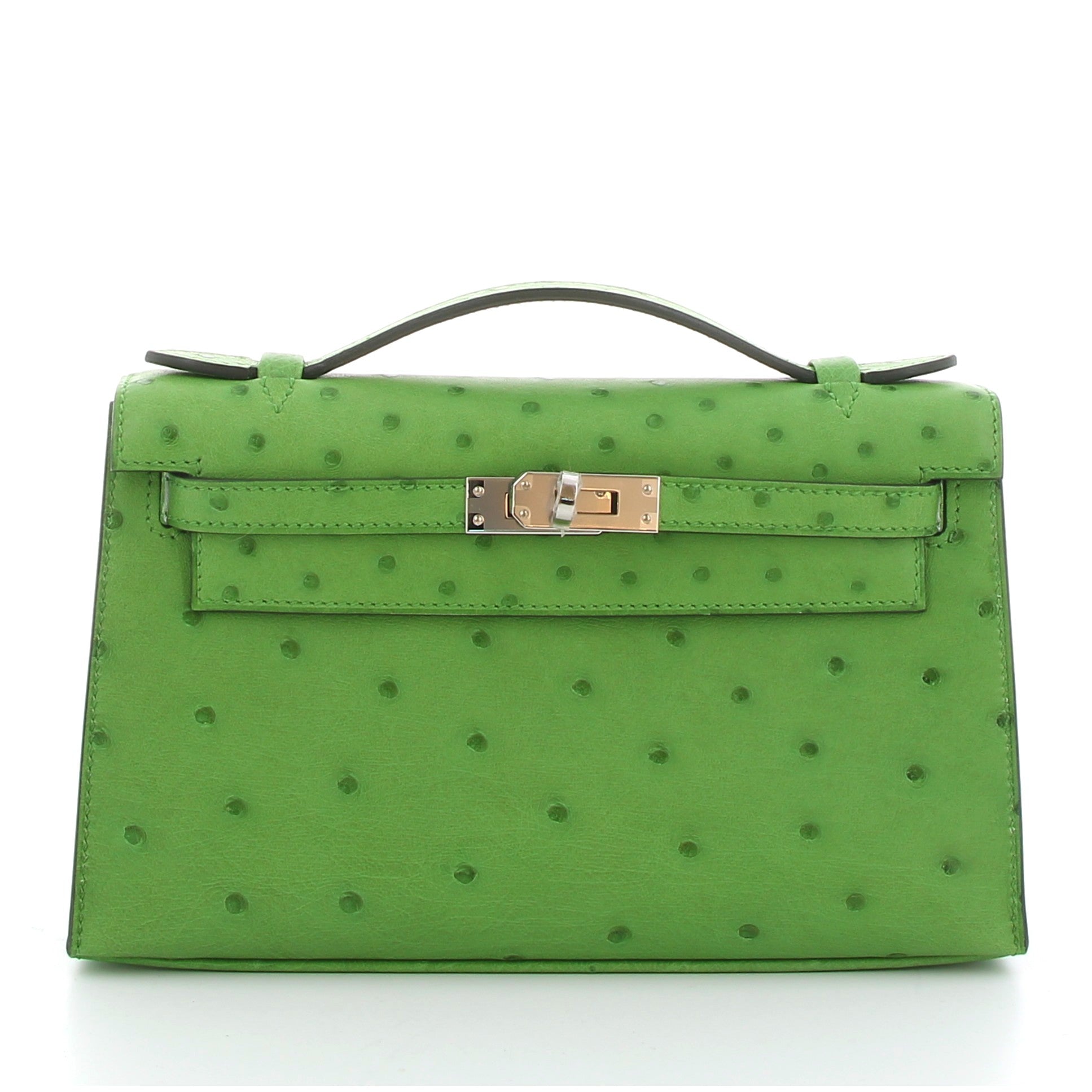 HERMES Kelly Pochette Vert Yucca Swift Finition Palladié
