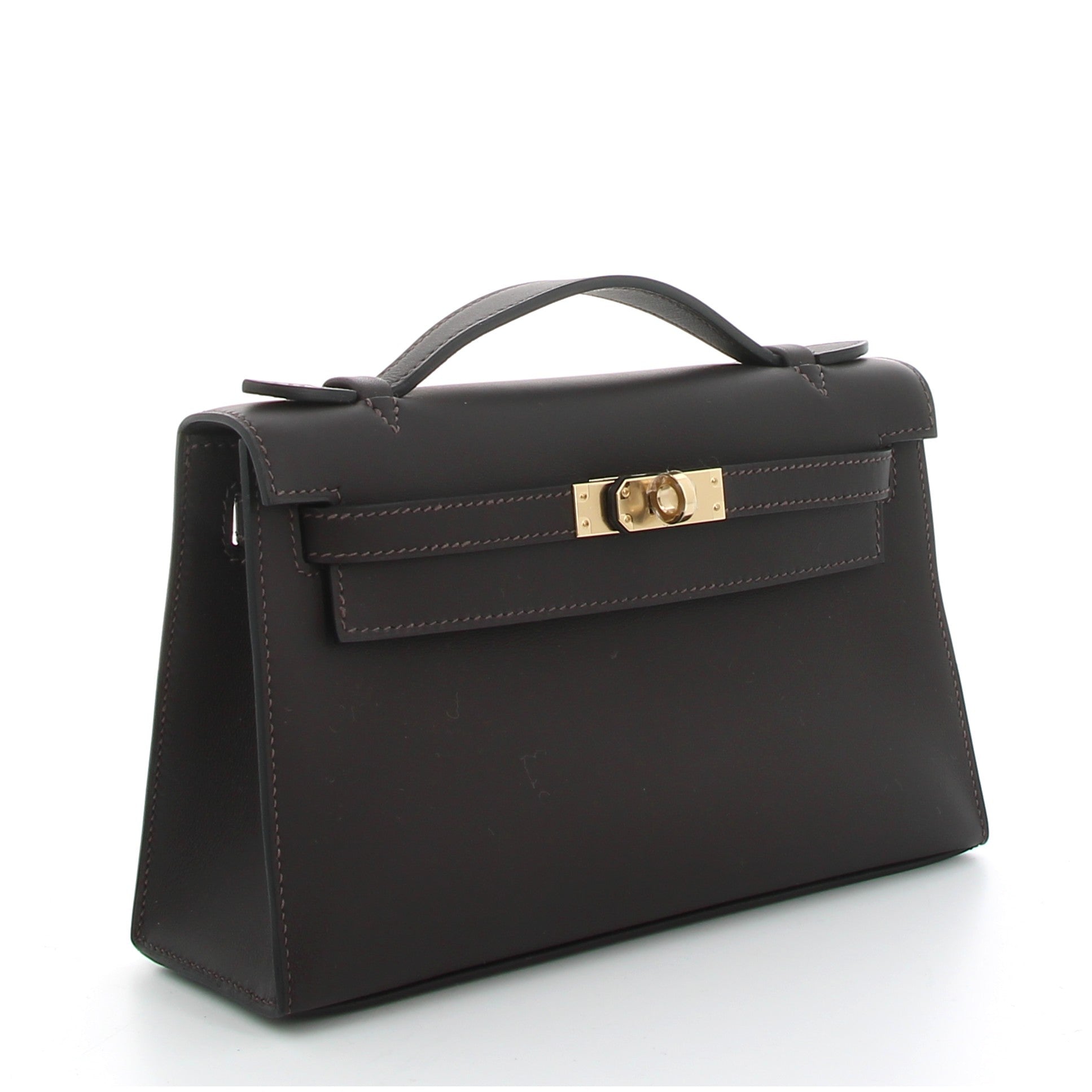HERMES KELLY POCHETTE BAI BRUN SWIFT PERSO FINITION PERMABRASS