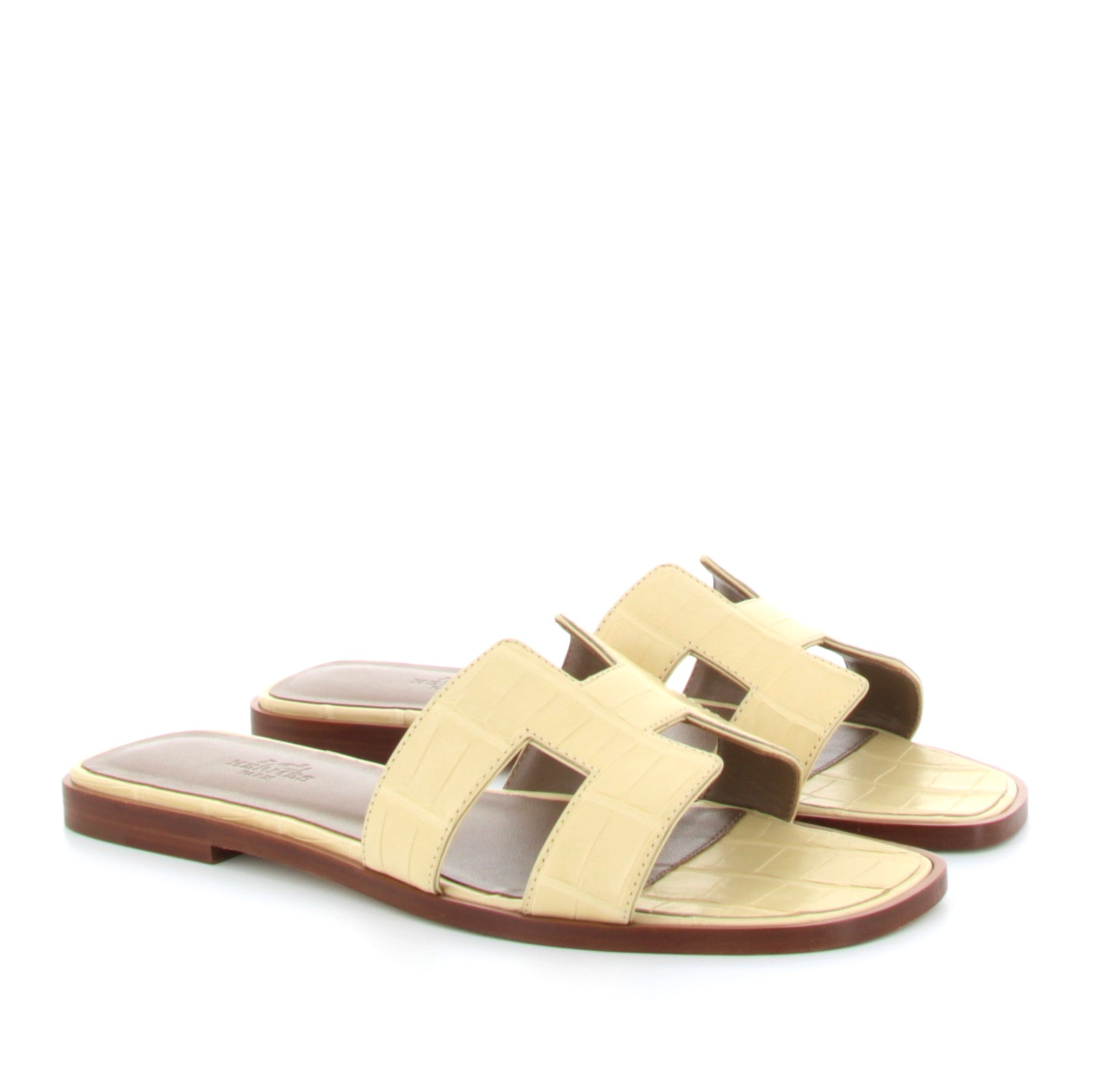 HERMES ORAN SANDALES VANILLE CUIR CROCODILE