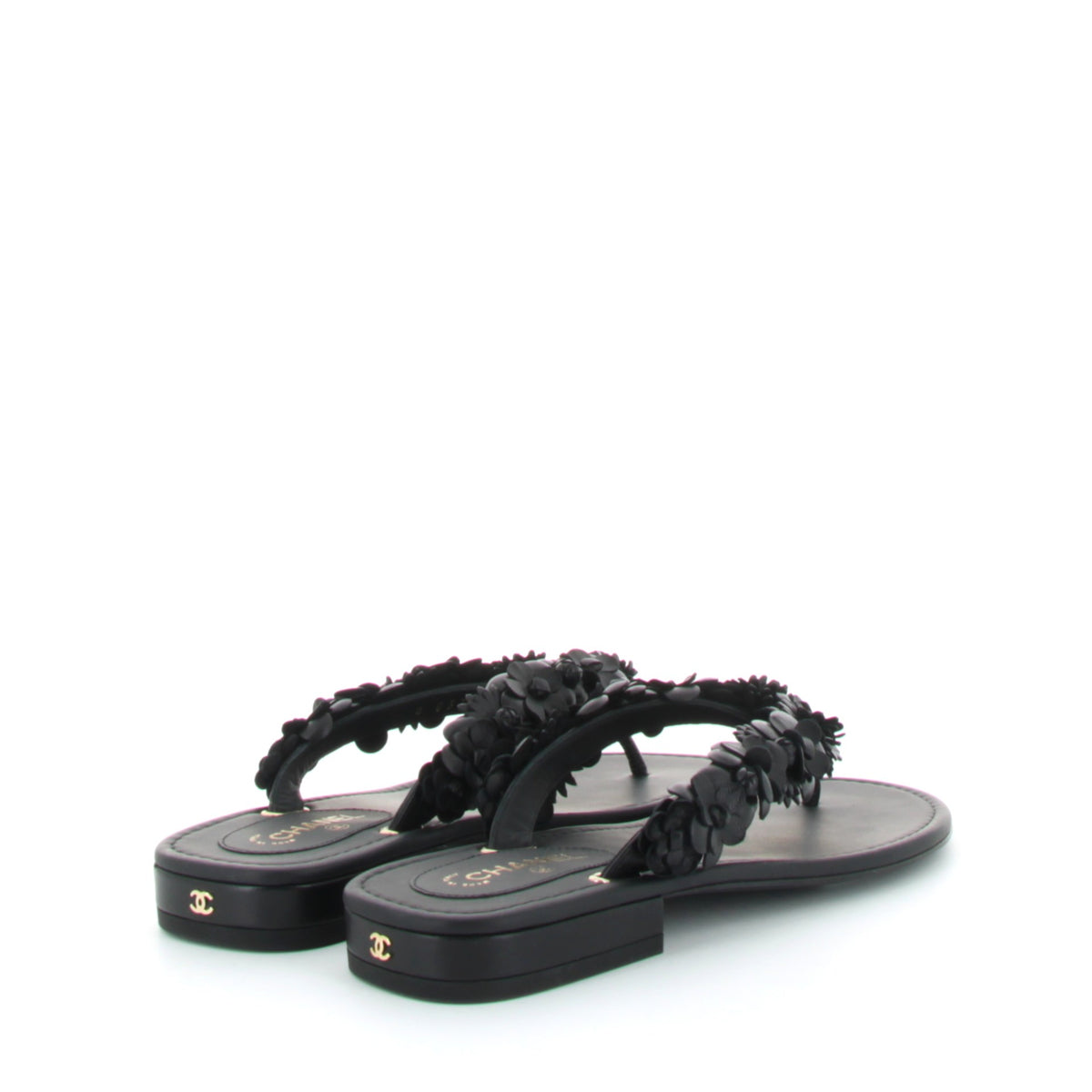 CHANEL SANDALES NOIR CAMÉLIA FLIP FLOPS