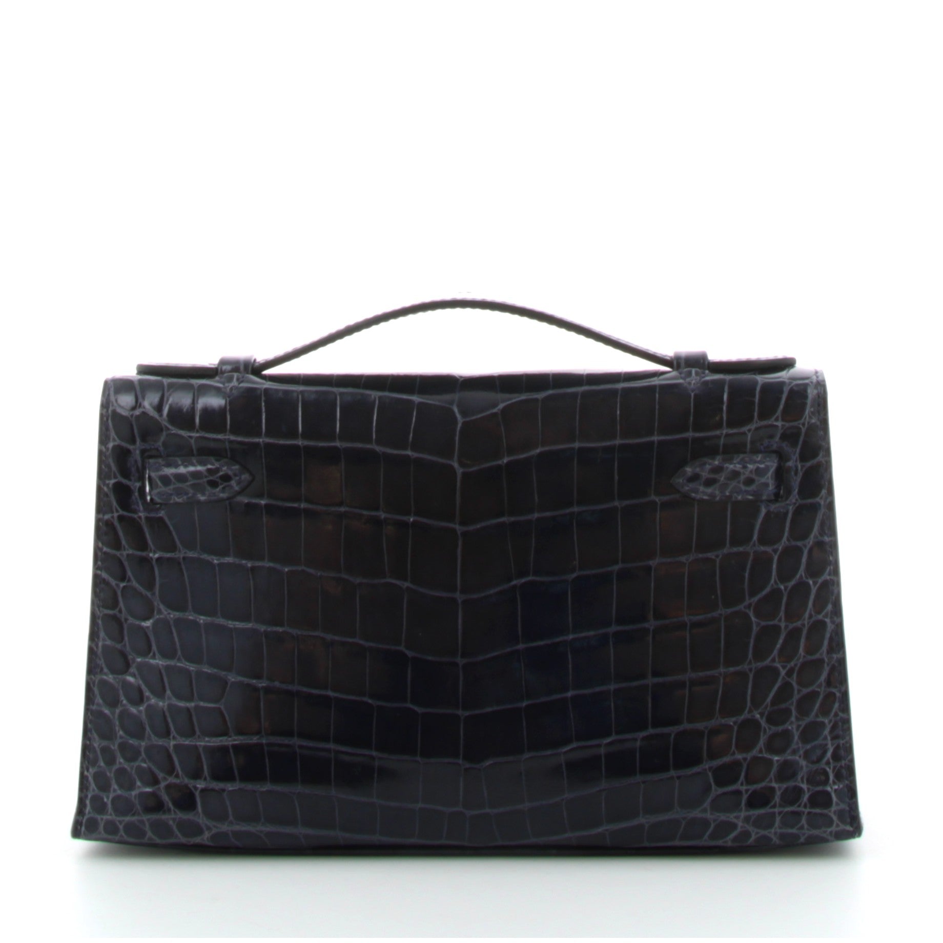 HERMÈS KELLY POCHETTE BLEU ABYSSE CROCODILE NILOTICUS FINITION OR JAUNE