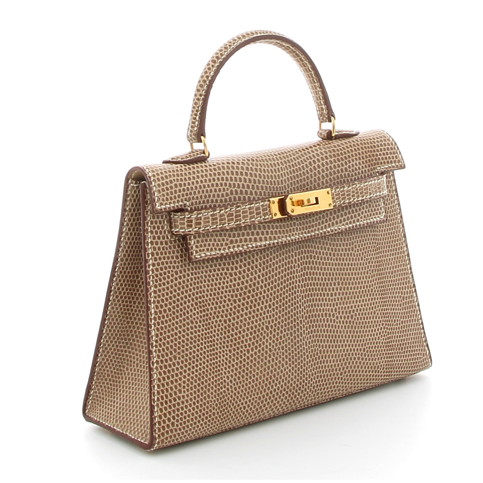 HERMES KELLY 15 LEZARD GRIS FINITION OR JAUNE VINTAGE 1993
