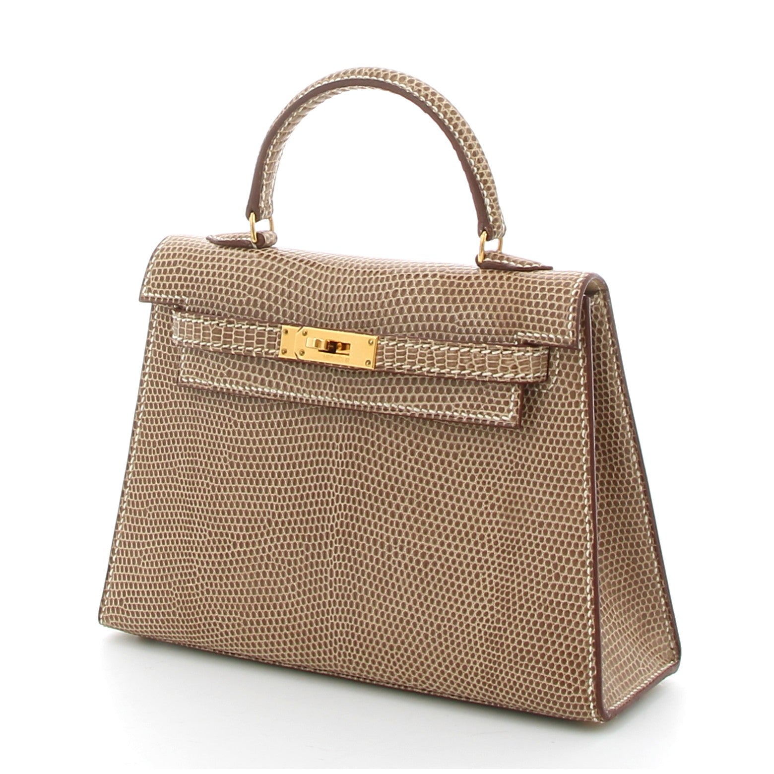 HERMES KELLY 15 LEZARD GRIS FINITION OR JAUNE VINTAGE 1993
