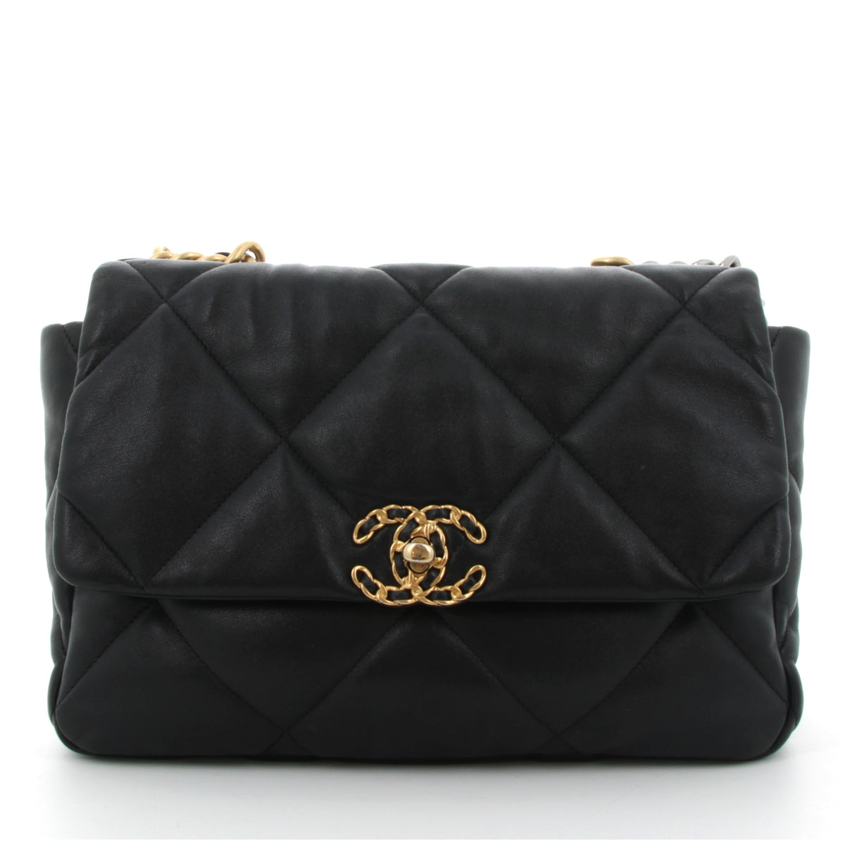 CHANEL 19 NOIR MEDIUM FINITION OR JAUNE ET PALLADIÉ