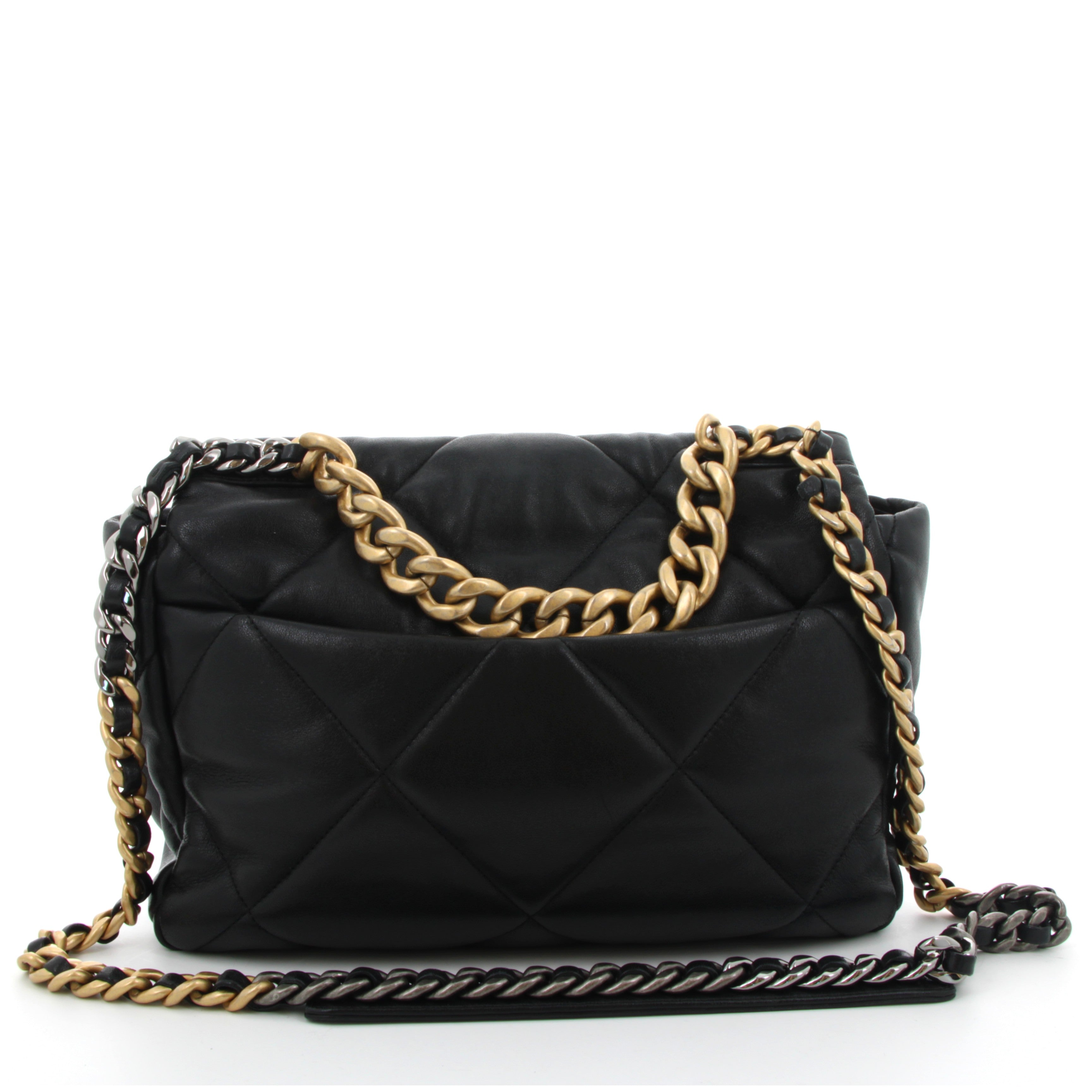 CHANEL 19 NOIR MEDIUM FINITION OR JAUNE ET PALLADIÉ