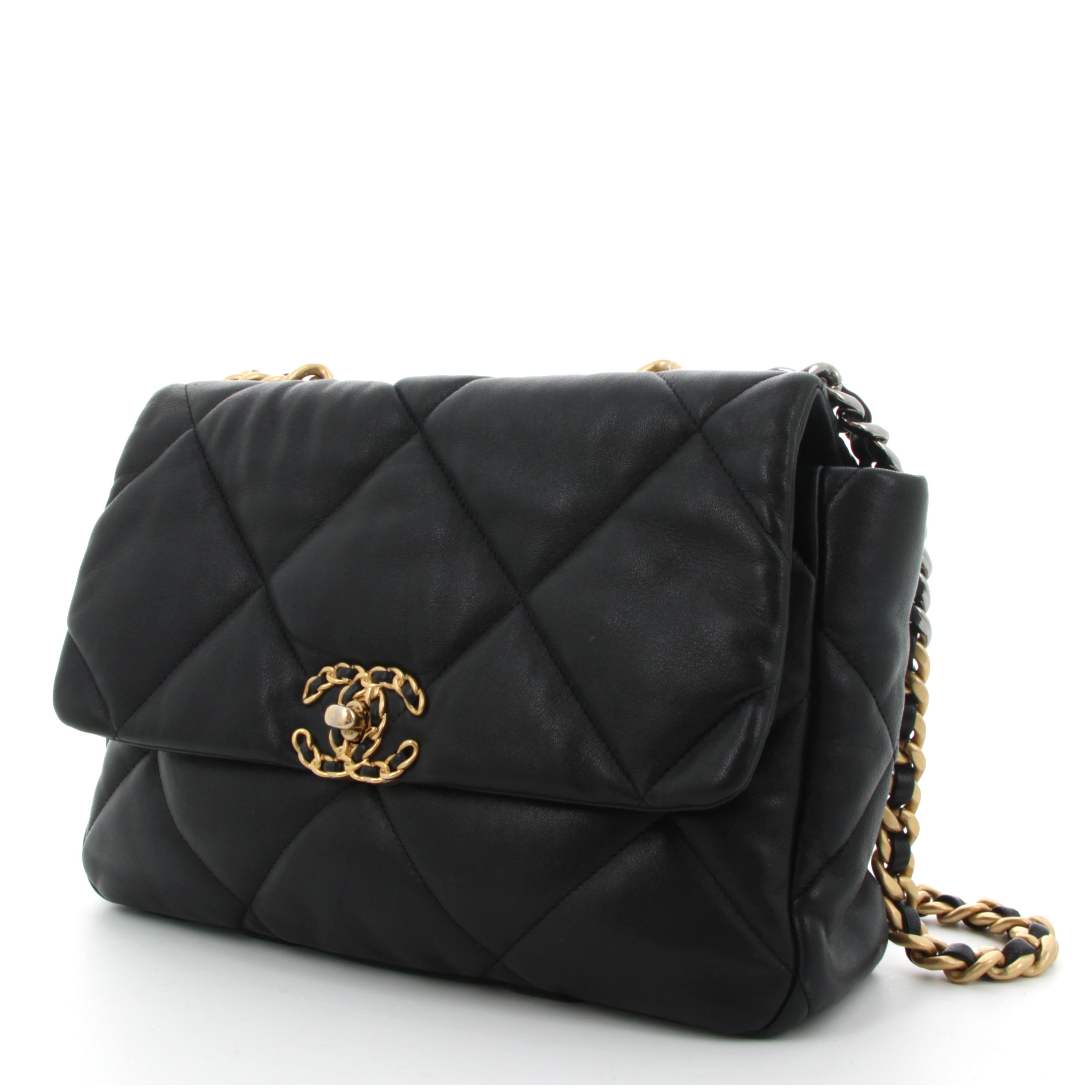 CHANEL 19 NOIR MEDIUM FINITION OR JAUNE ET PALLADIÉ