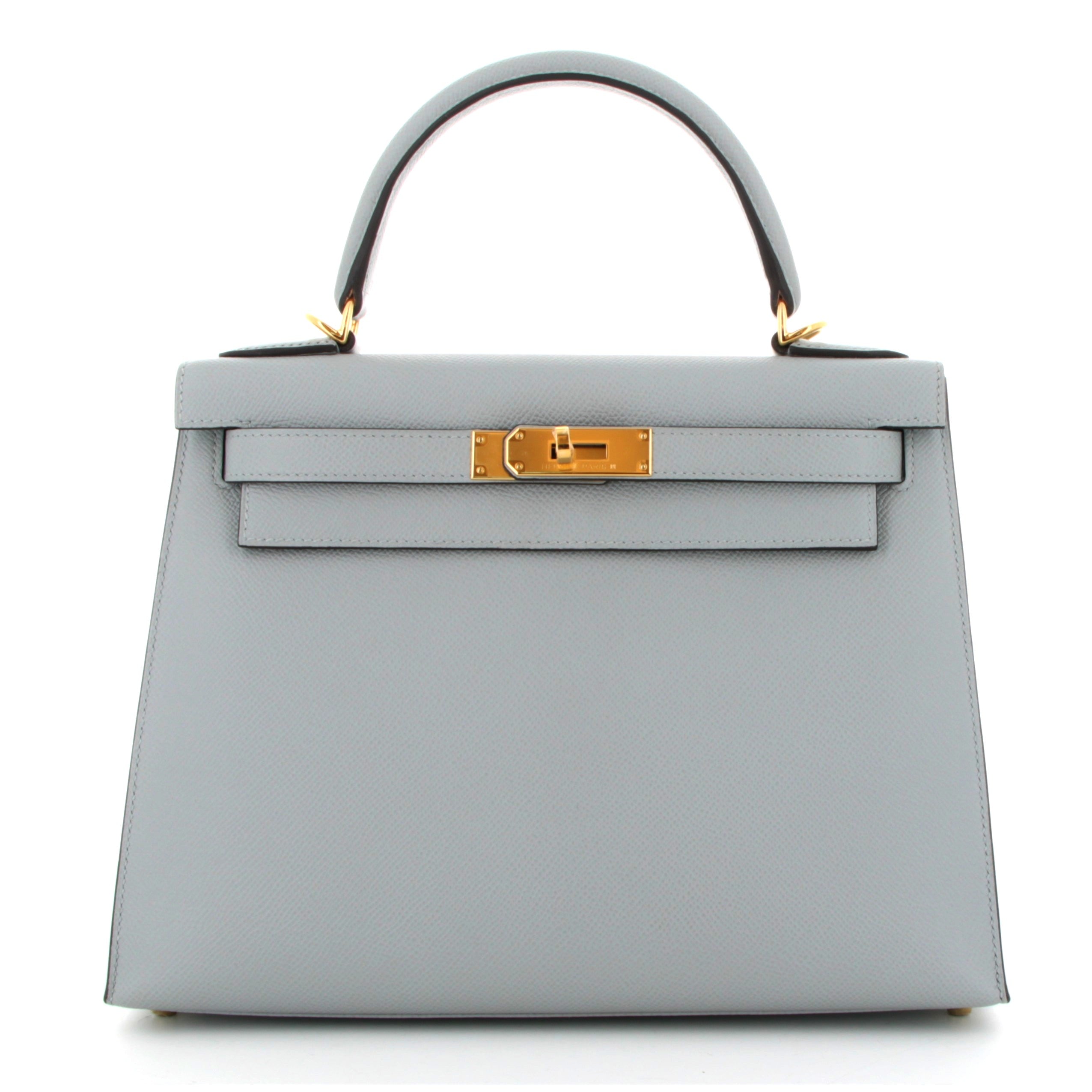 HERMÈS KELLY 28 EPSOM BLEU GLACIER FINITION OR JAUNE