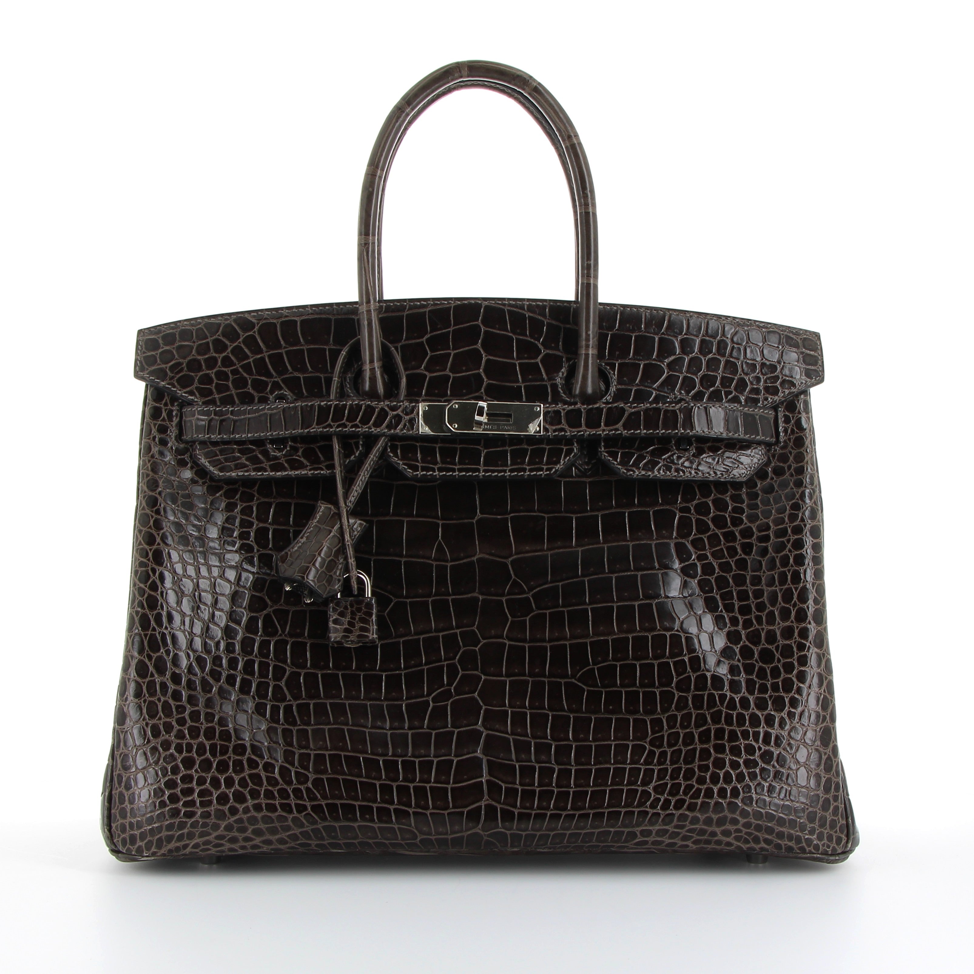 HERMES Birkin 35 Gris Graphite Crocodile Porosus Finition Palladié