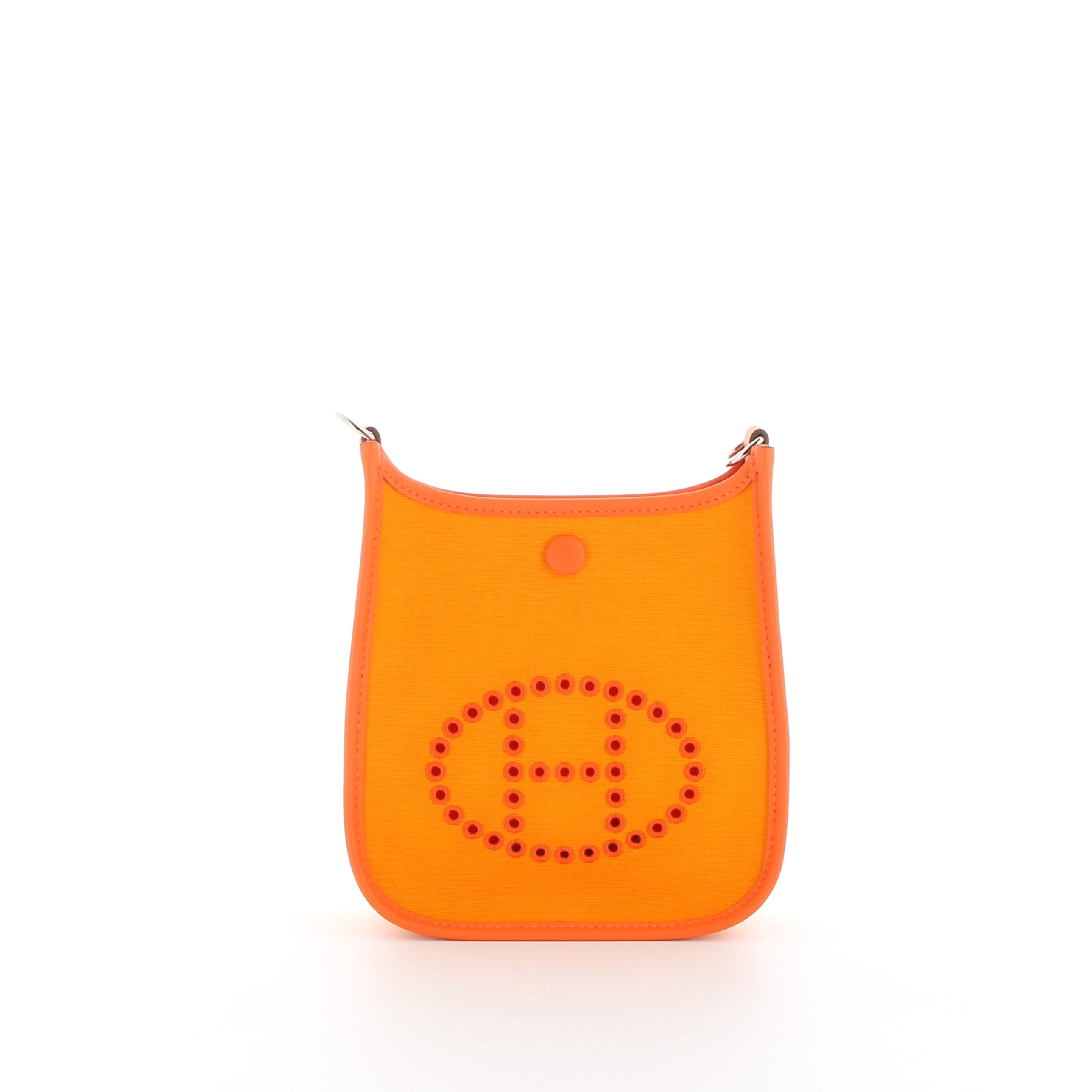 Hermès Mini Evelyne 16cm in Neon Orange Toile Officier with Palladium Hardware