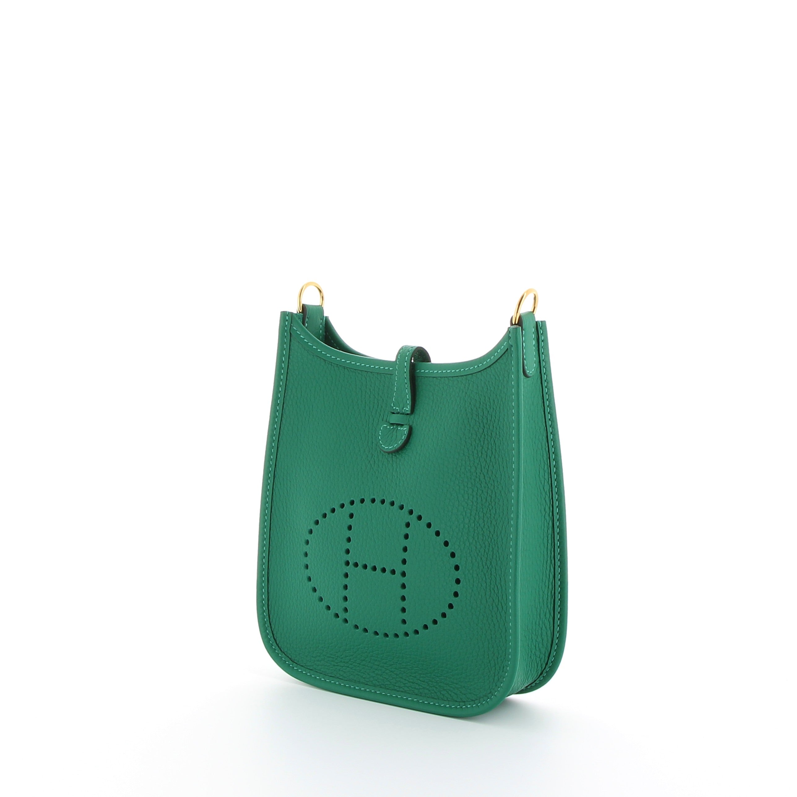 HERMÈS Mini Evelyne cuir Taurillon Clemence Vert Vertigo finition dorée
