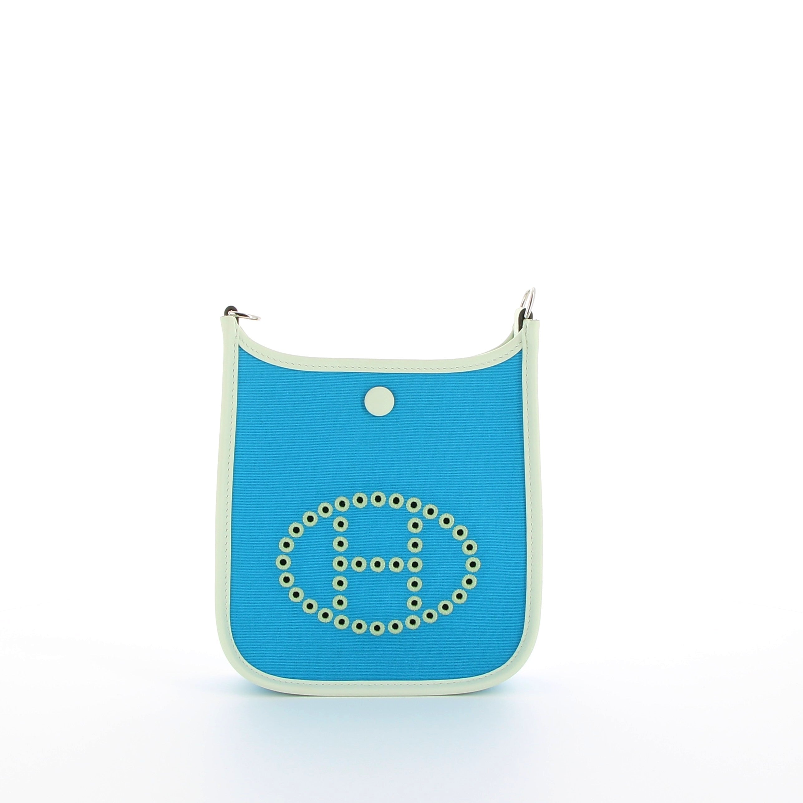 Hermès Mini Evelyne 16cm Neo Bleu Azteque & Menthe Toile Officier Palladium Hardware