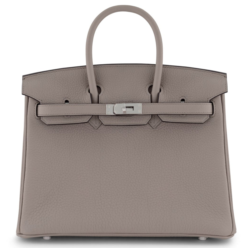 HERMES Birkin 25 Gris Tourterelle Cuir Togo Finition Palladié