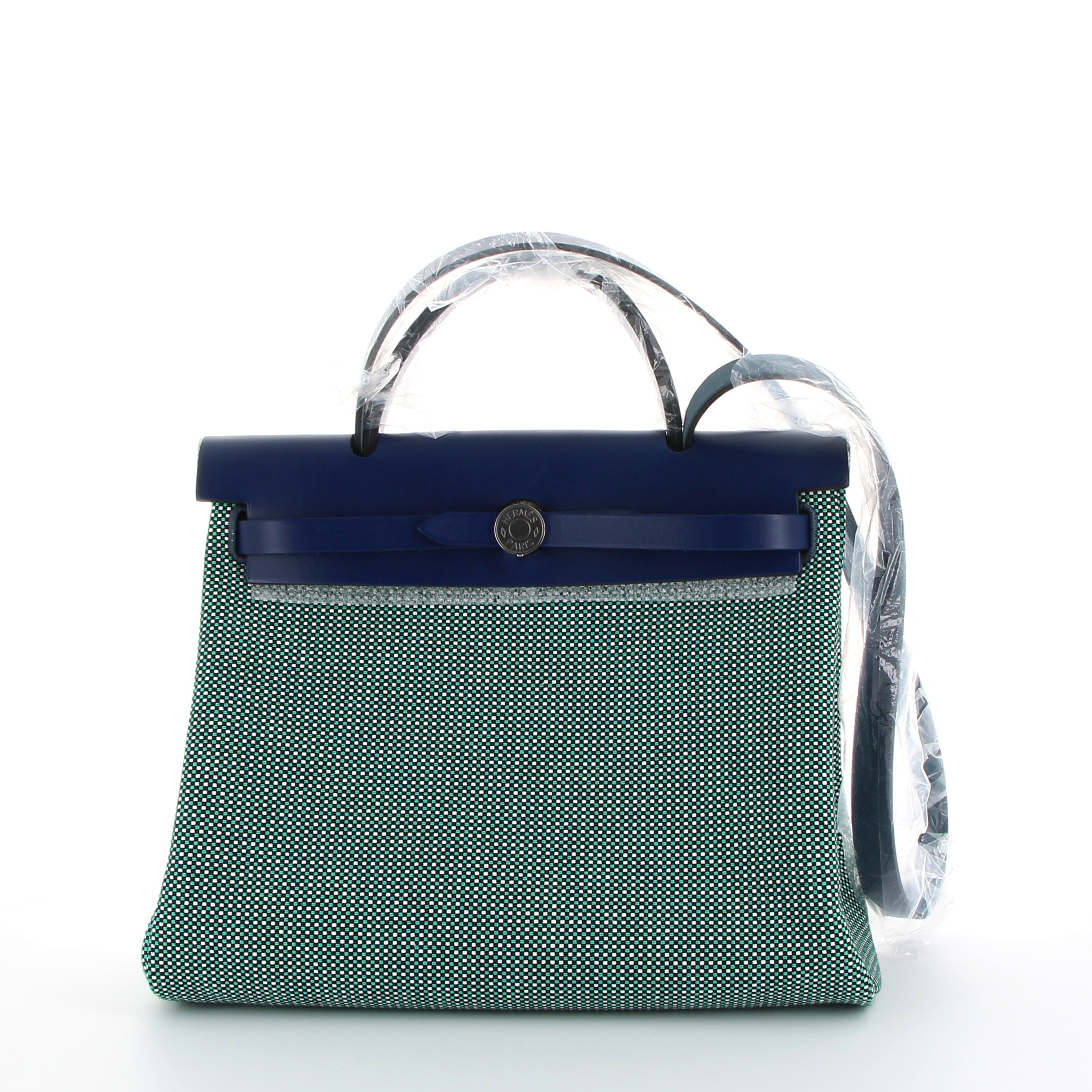 Hermès Herbag 31cm in Menthe/Bleu/Black/White Toile Quadrillé with Palladium Hardware