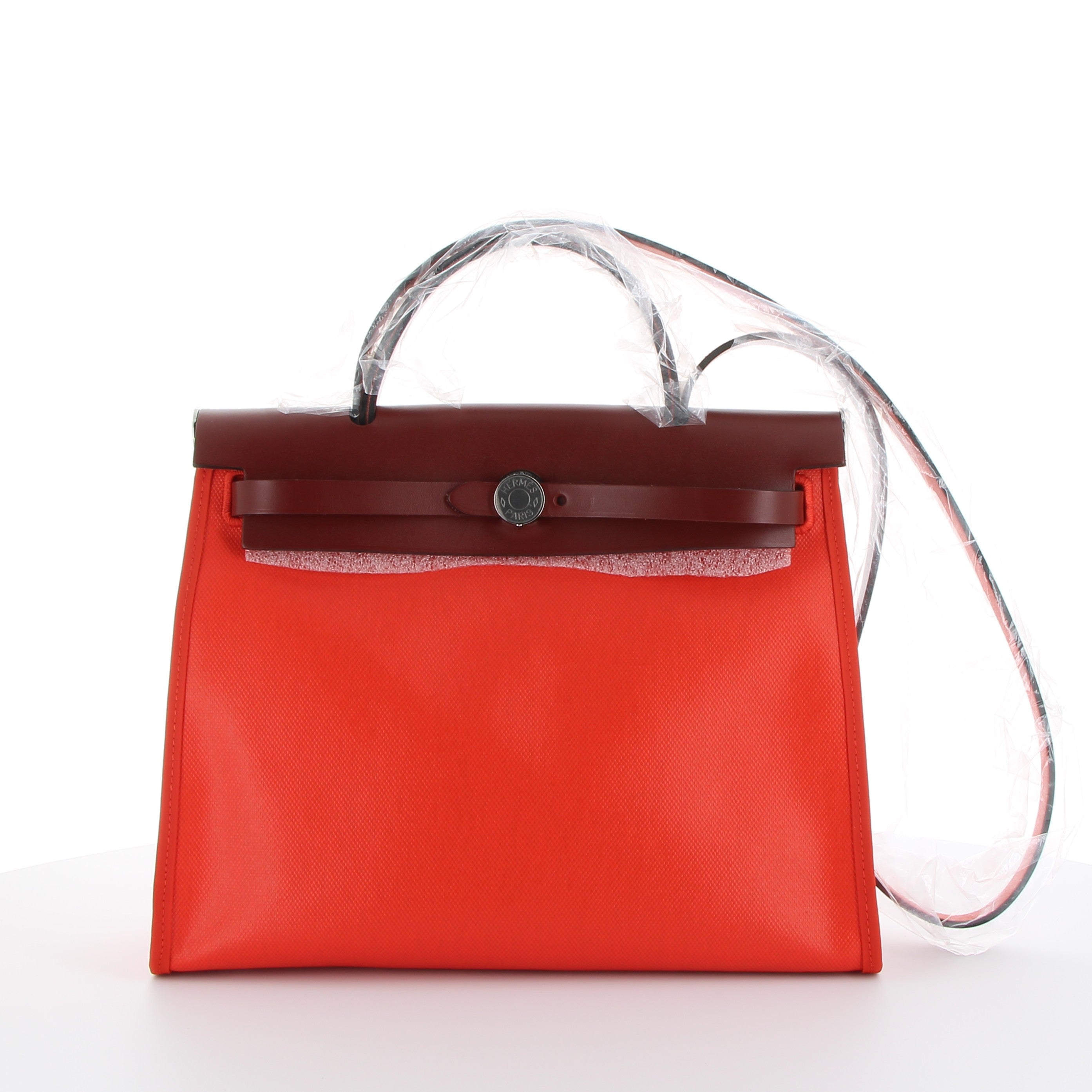 Hermès Herbag 31cm in Orange Toile Berline & Vachehunter with Palladium Hardware