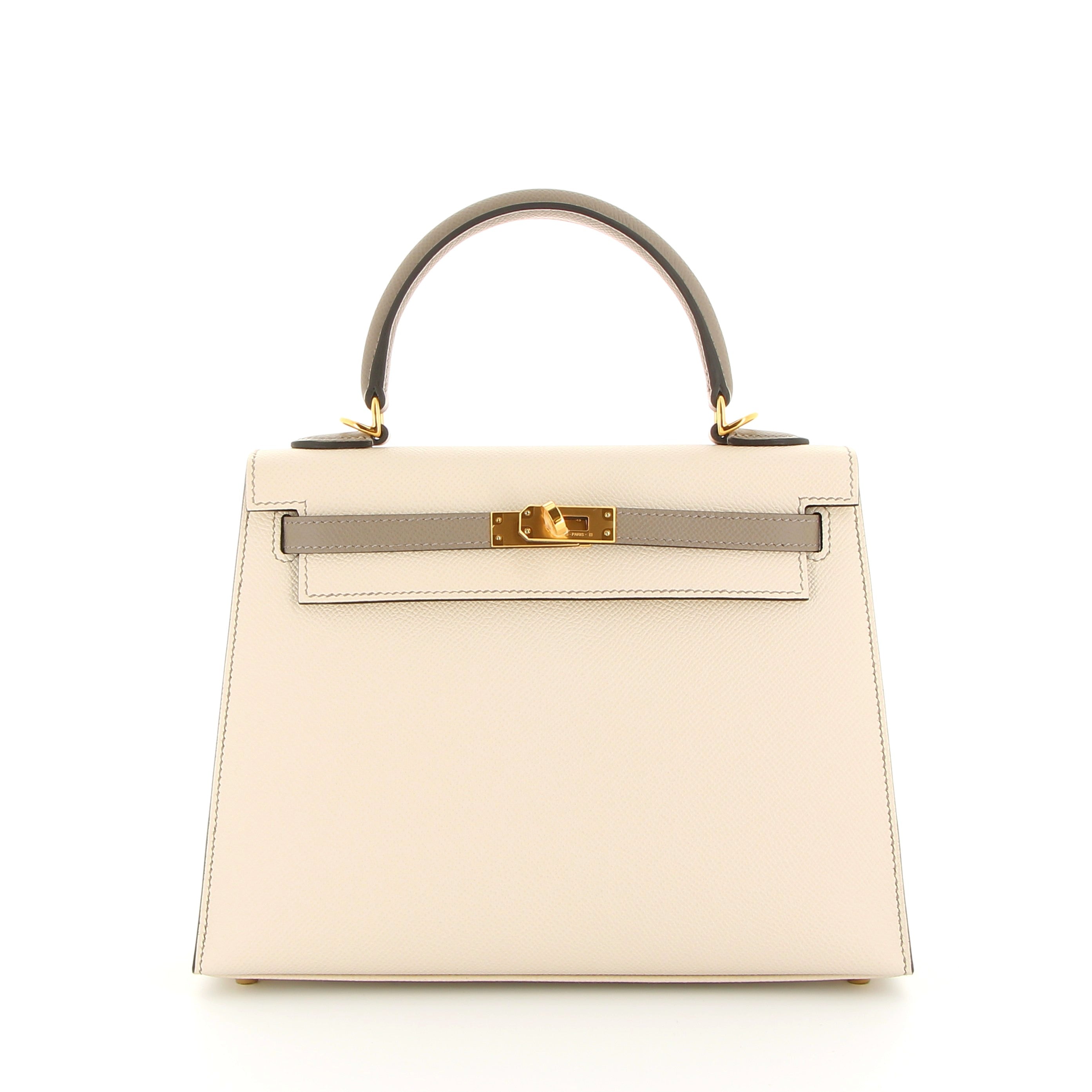 Hermès Kelly 25cm Perso Craie& Gris Asphalte Epsom & Gold Hardware