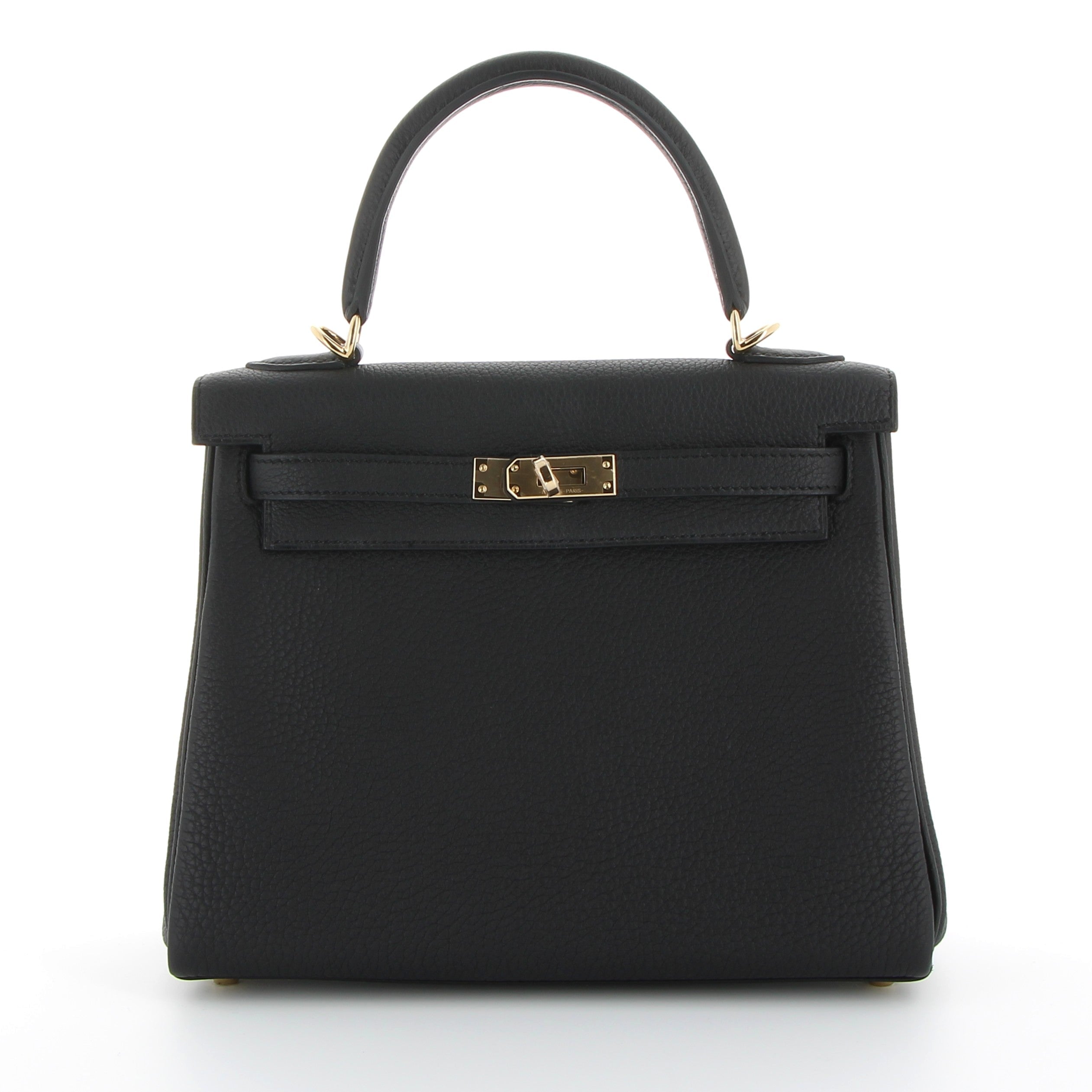 Hermès Kelly 25cm in Black Togo with Champagne Hardware