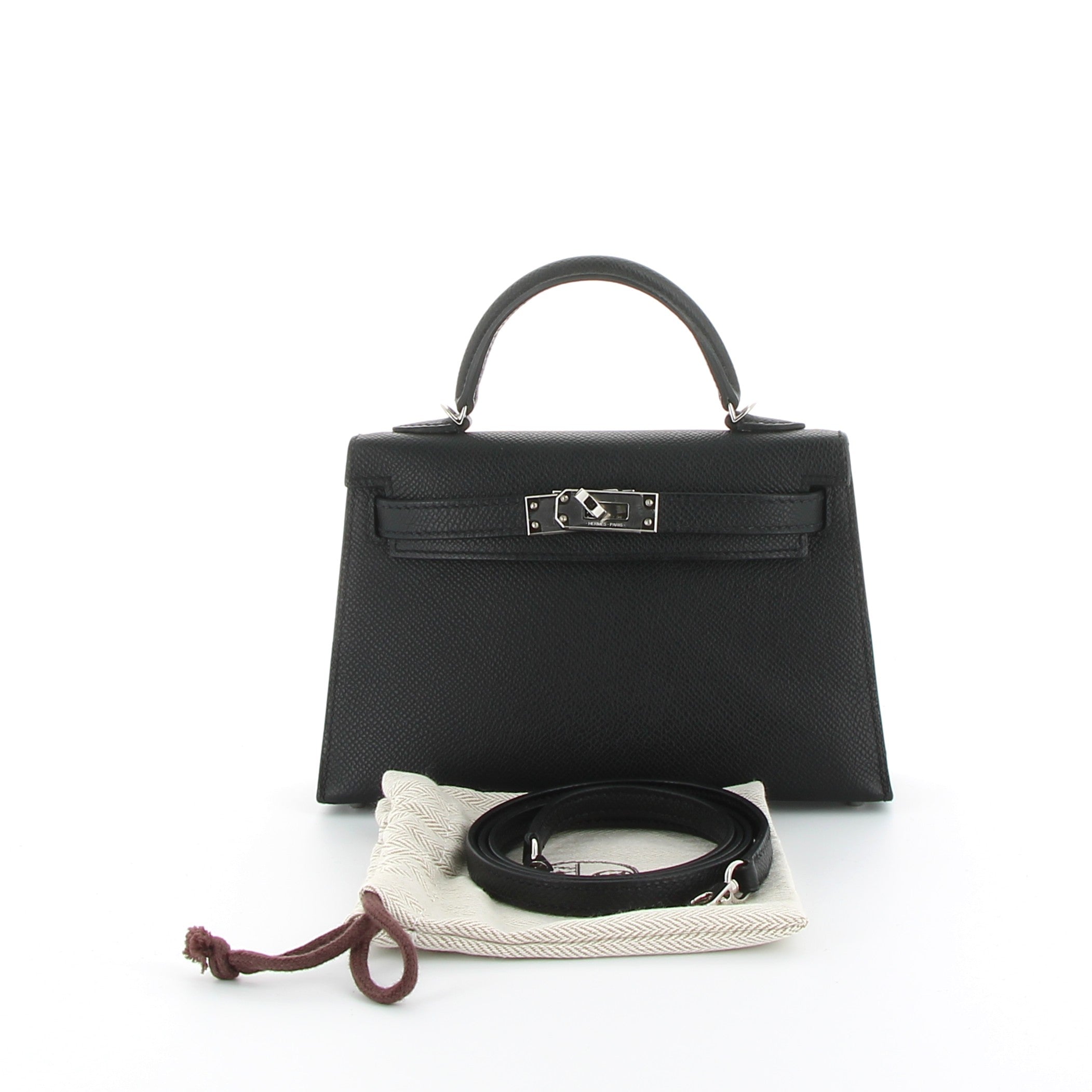 HERMES Kelly 20 Noir Cuir Epsom Finition Palladié