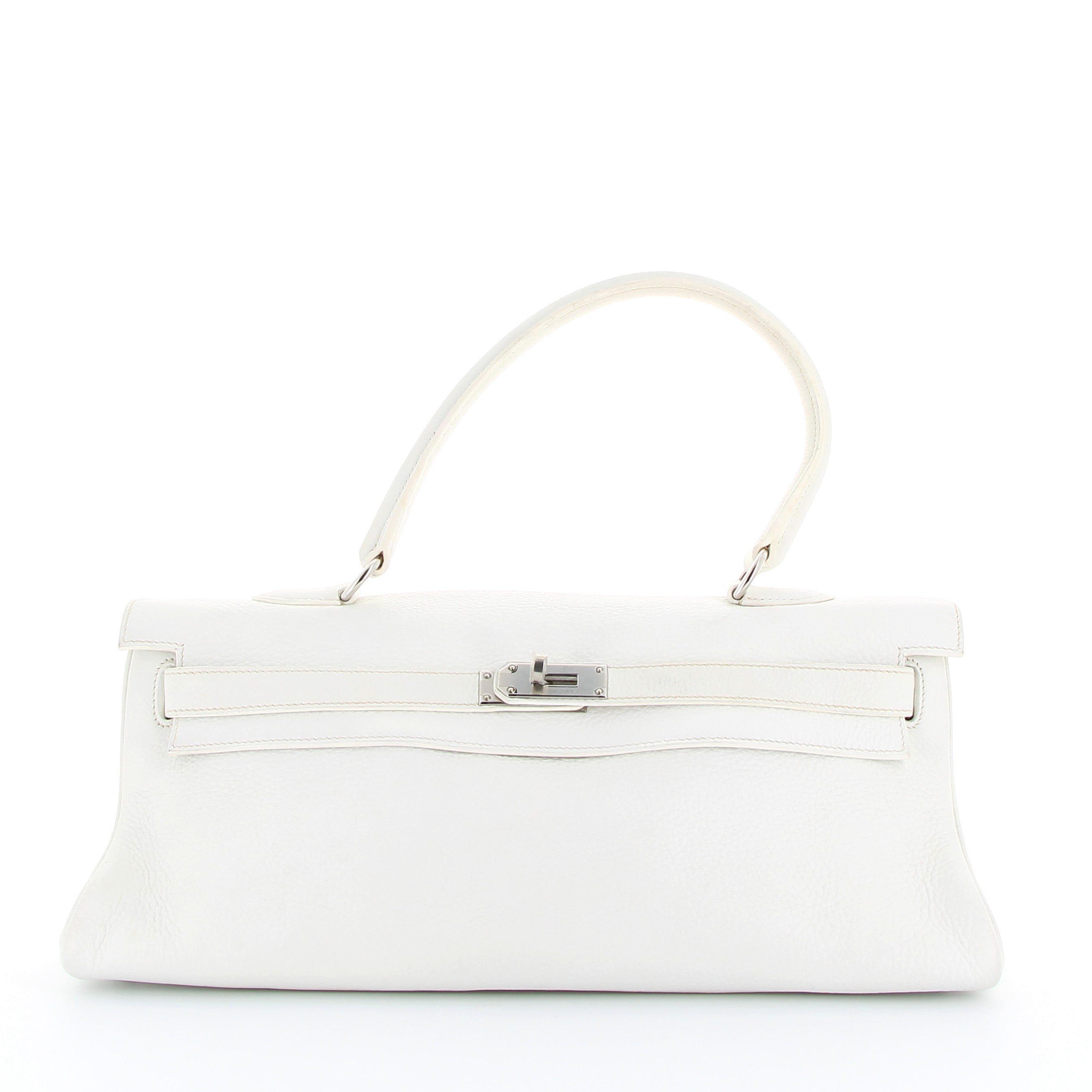 Hermès Kelly Shoulder 42cm in White Taurillon Clémence with Palladium Hardware