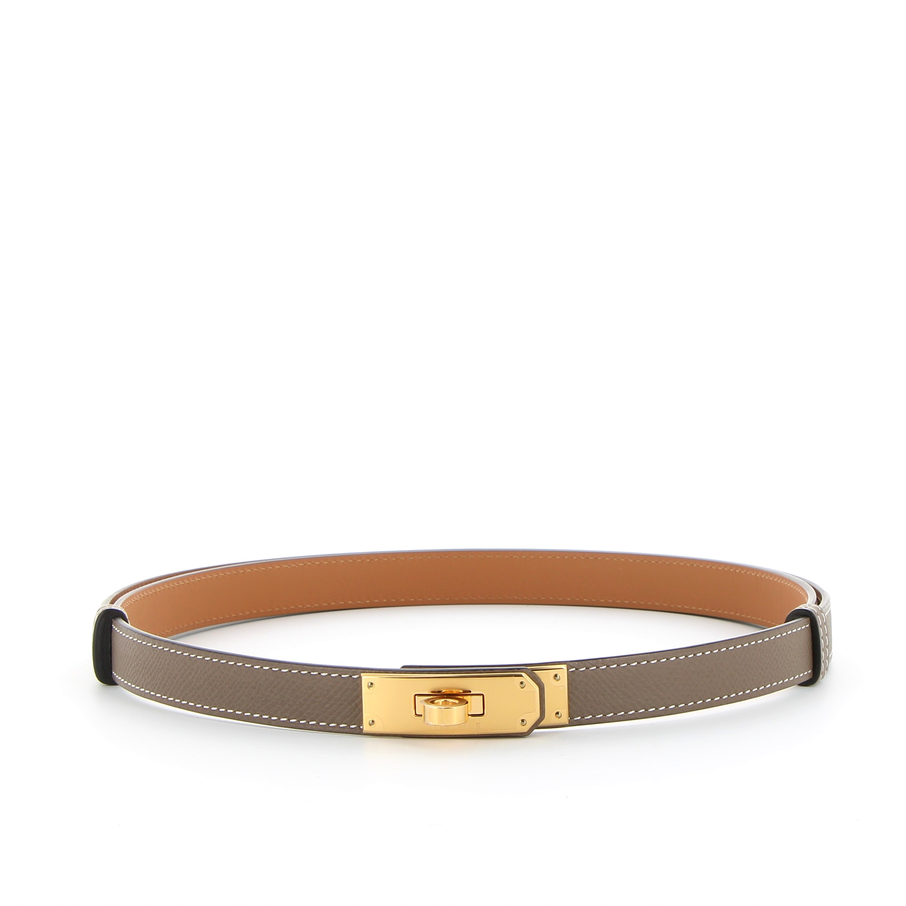 HERMÈS Kelly ceinture cuir Epsom Etoupe finition dorée