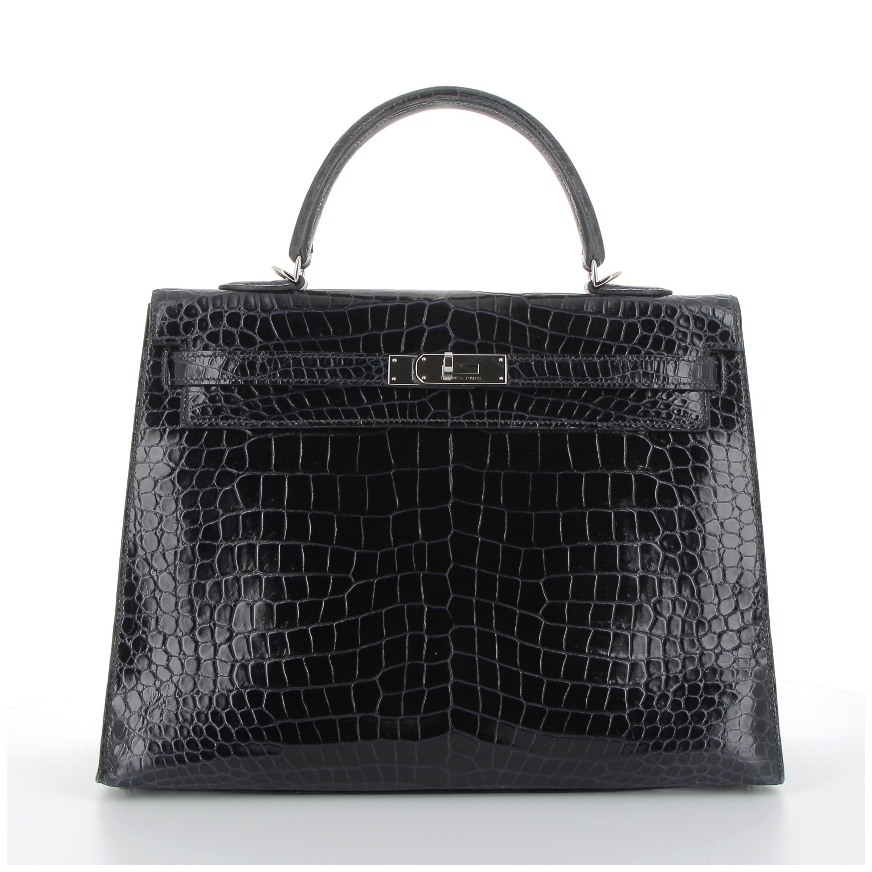 Hermès Kelly 35cm Bleu Marine Crocodile Porosus with Palladium Hardware