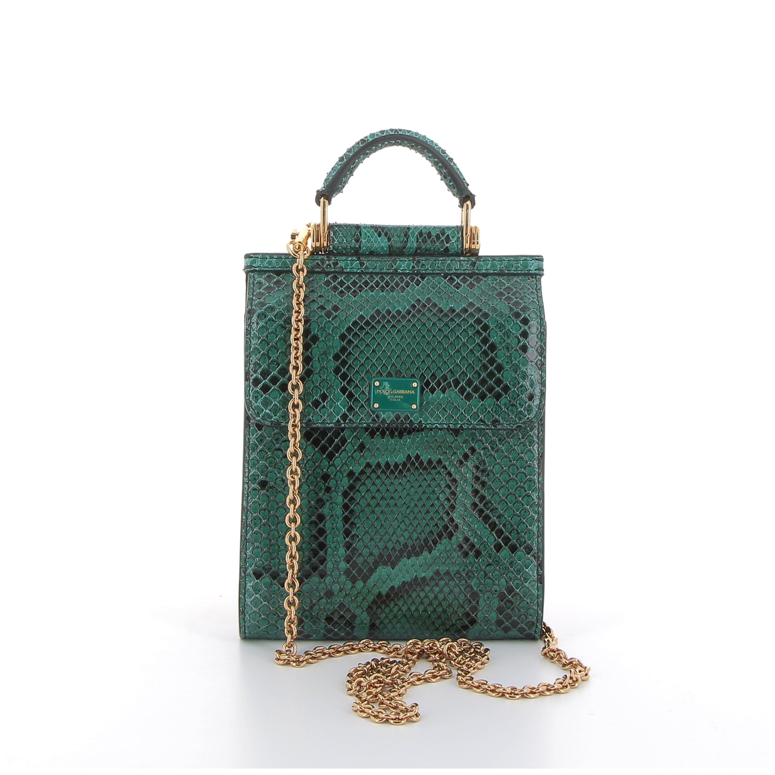 Dolce & Gabbana Green Python Sicily 58 Phone Bag with Gold Hardware