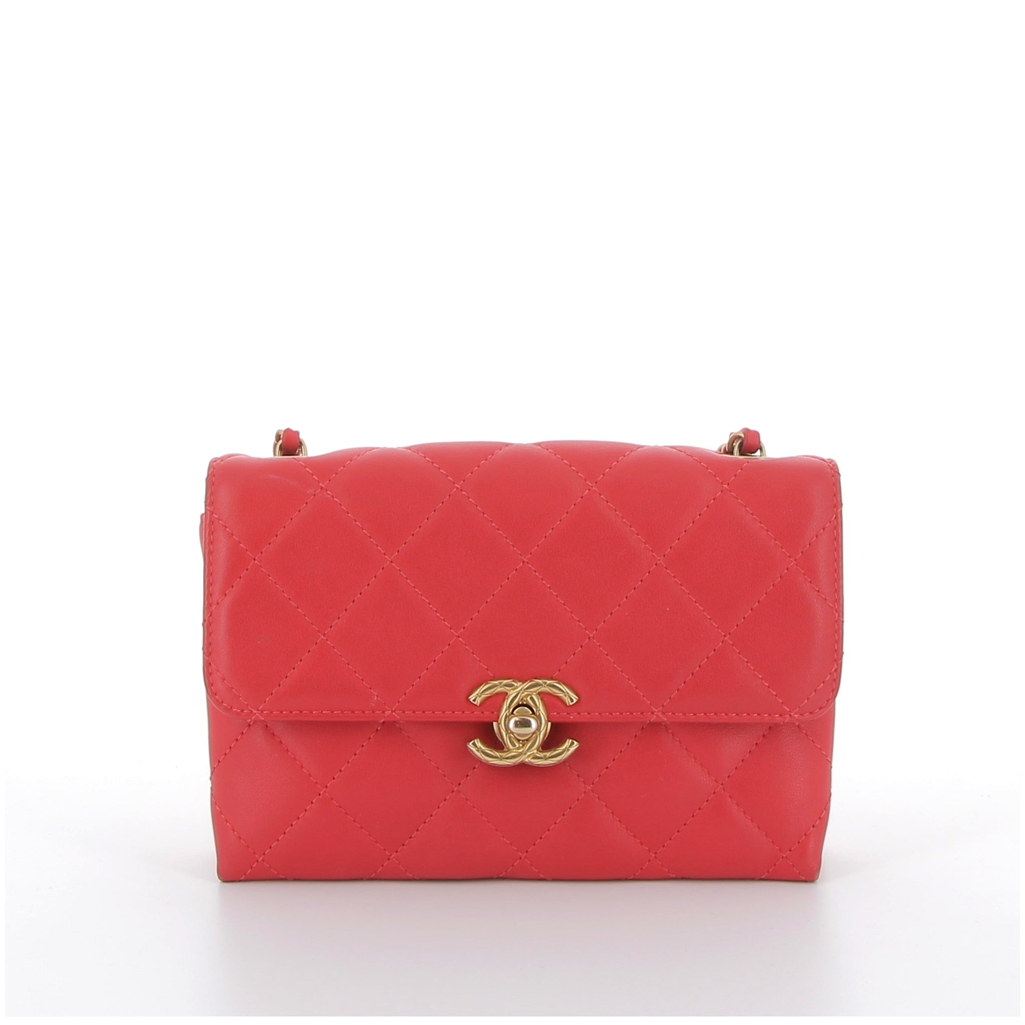 CHANEL Mini Sac Cuir Rouge Matelassé