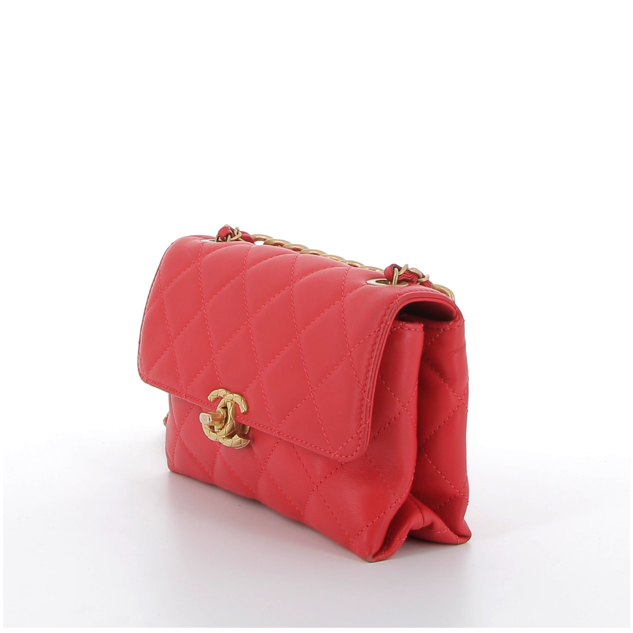 CHANEL Mini Sac Cuir Rouge Matelassé