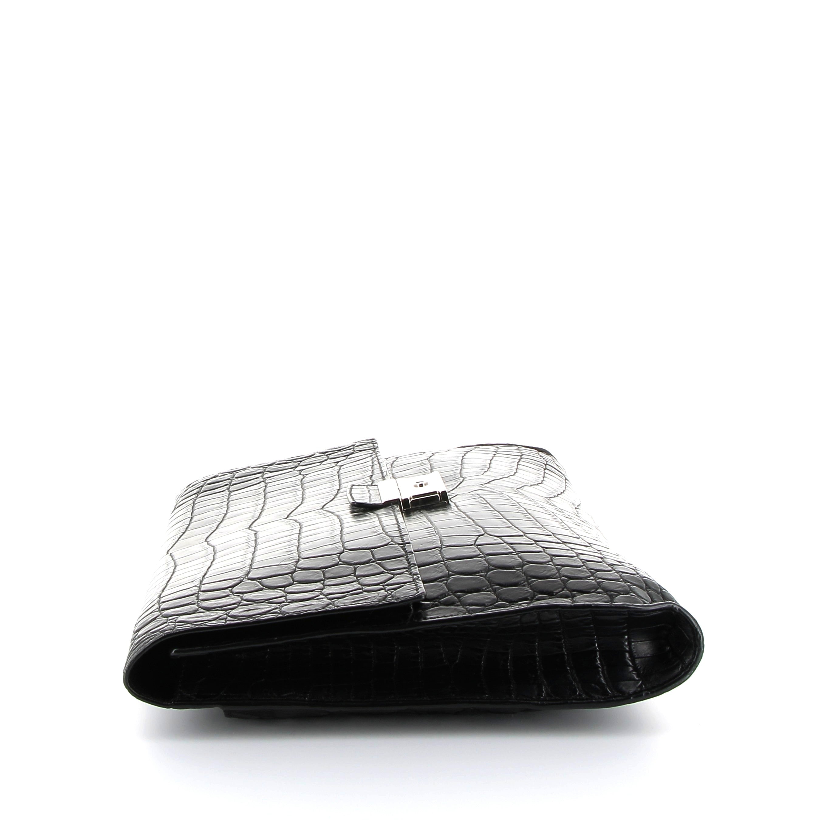 PRADA Pochette Noir Crocodile Finition Palladié