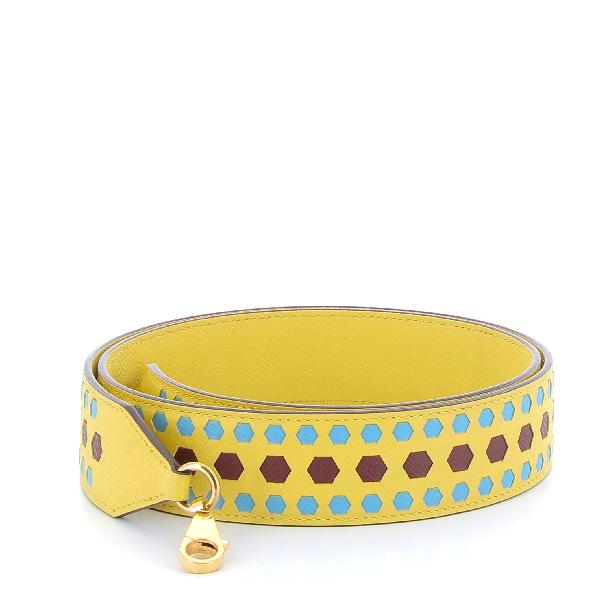 HERMÈS Anse en tressage jaune Naples avec bijouterie dorée