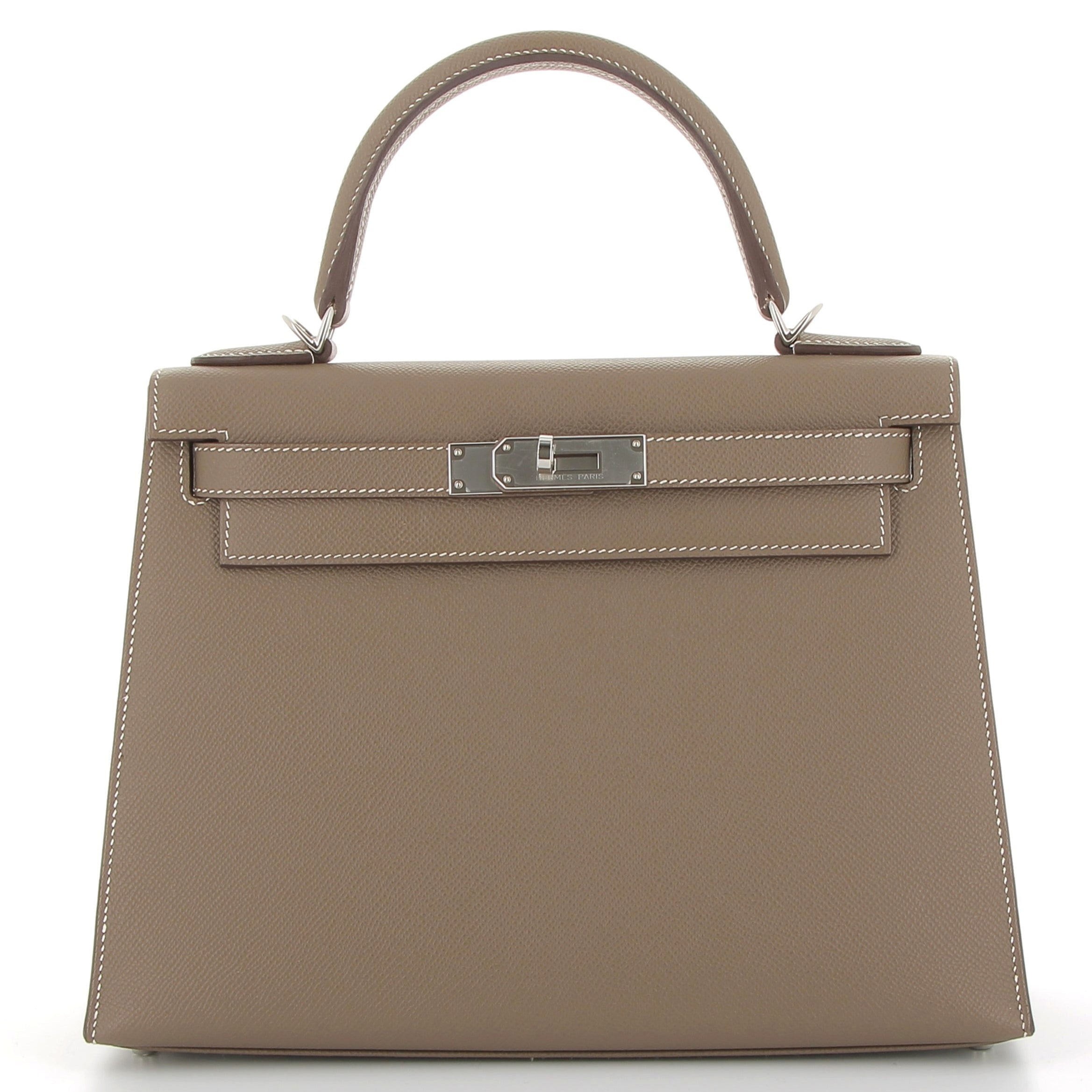 HERMES Kelly 25 Étoupe Epsom Finition Palladié
