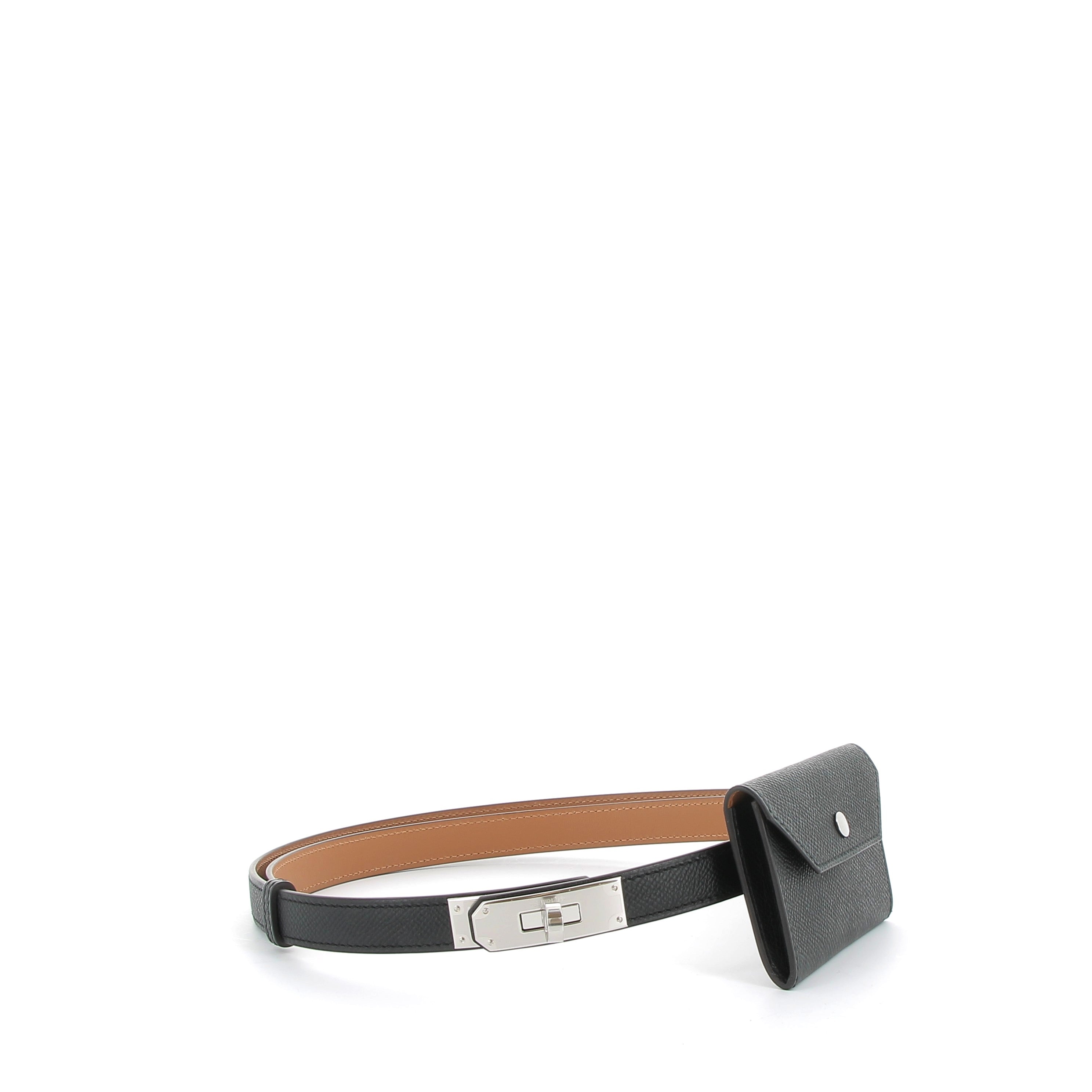 HERMÈS Kelly ceinture Pocket cuir Epsom Noir finition palladium