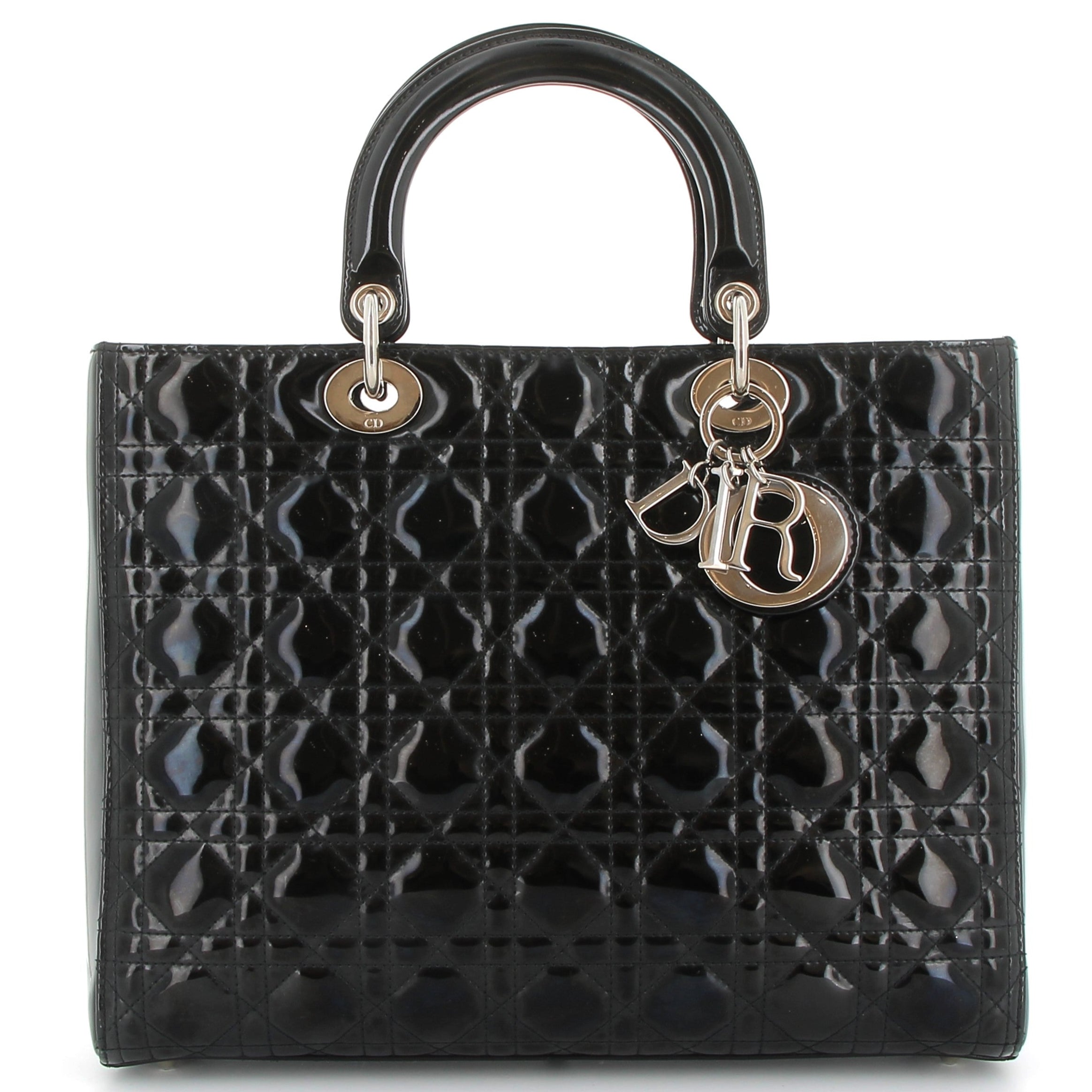 DIOR Lady Dior en cuir vernis noir finition argenté