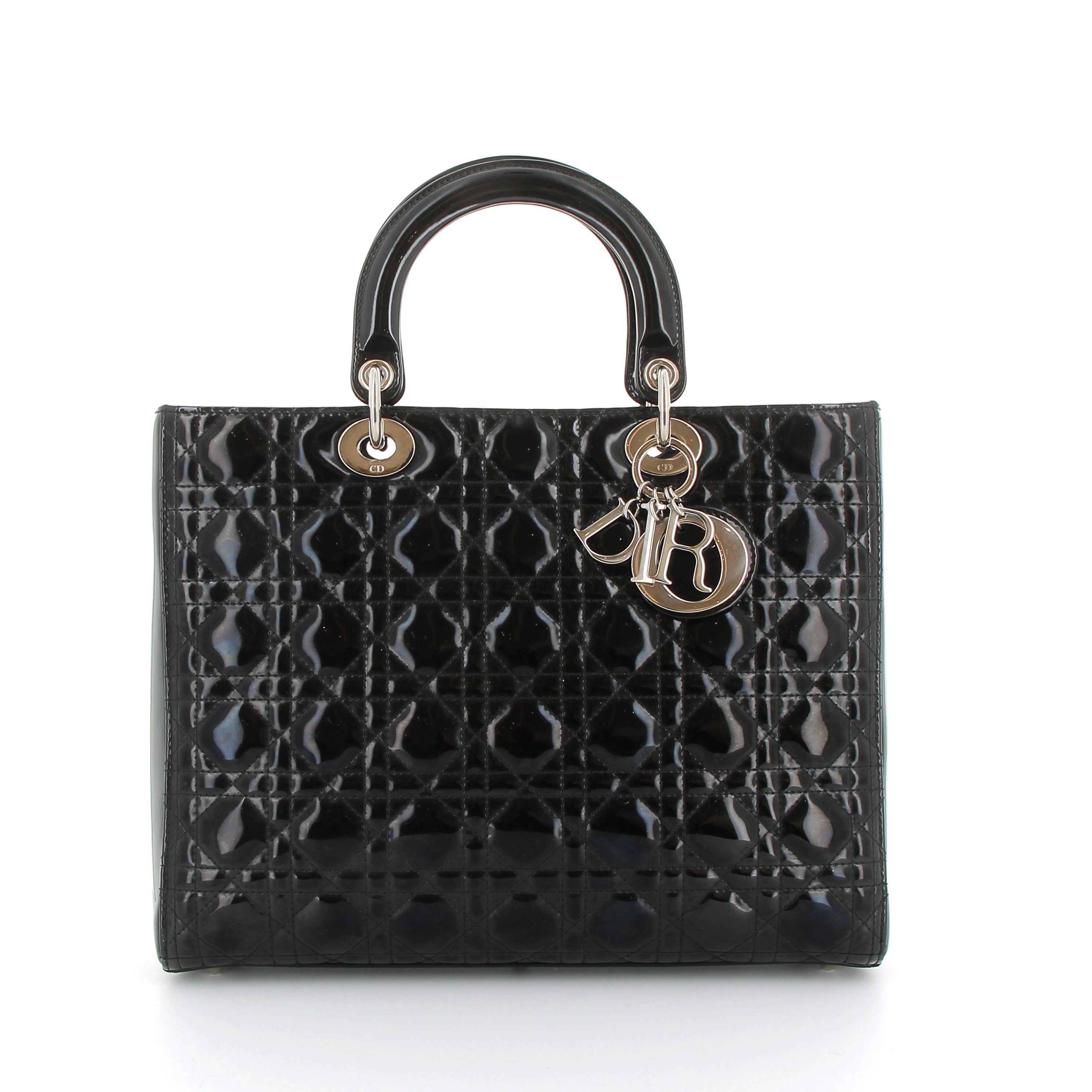 DIOR Lady Dior en cuir vernis noir finition argenté