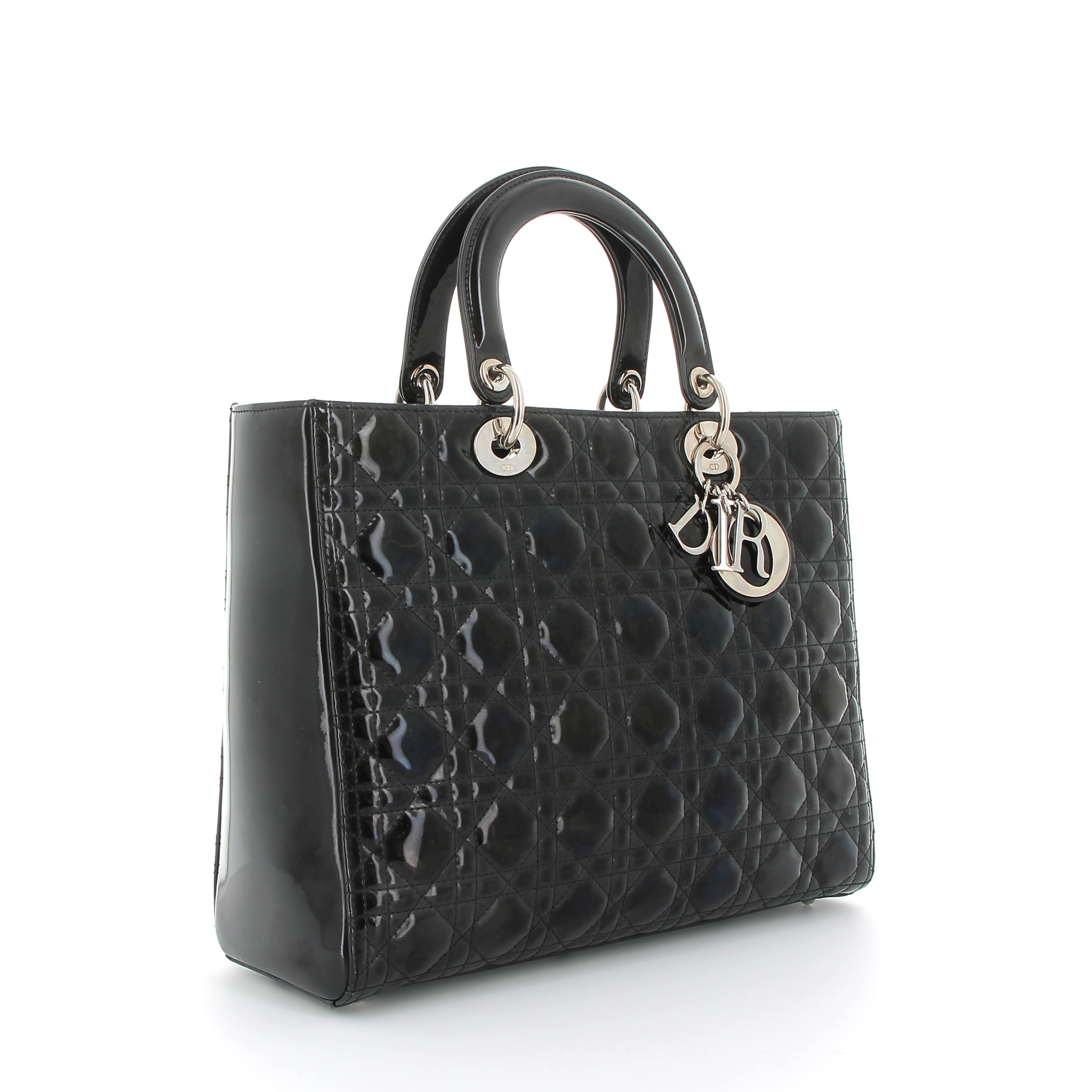 DIOR Lady Dior en cuir vernis noir finition argenté