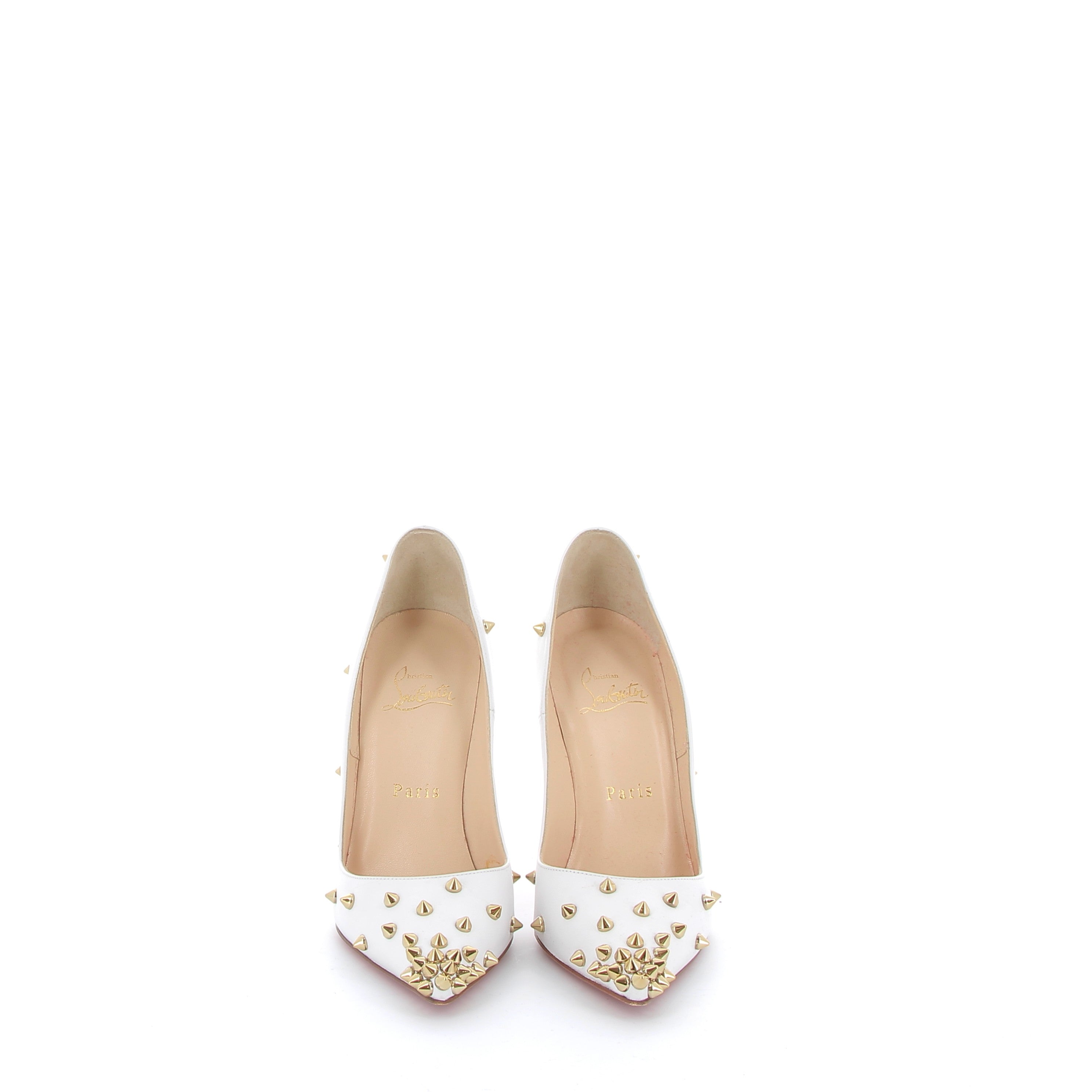 CHRISTIAN LOUBOUTIN Escarpins cuir blanc à clous dorée