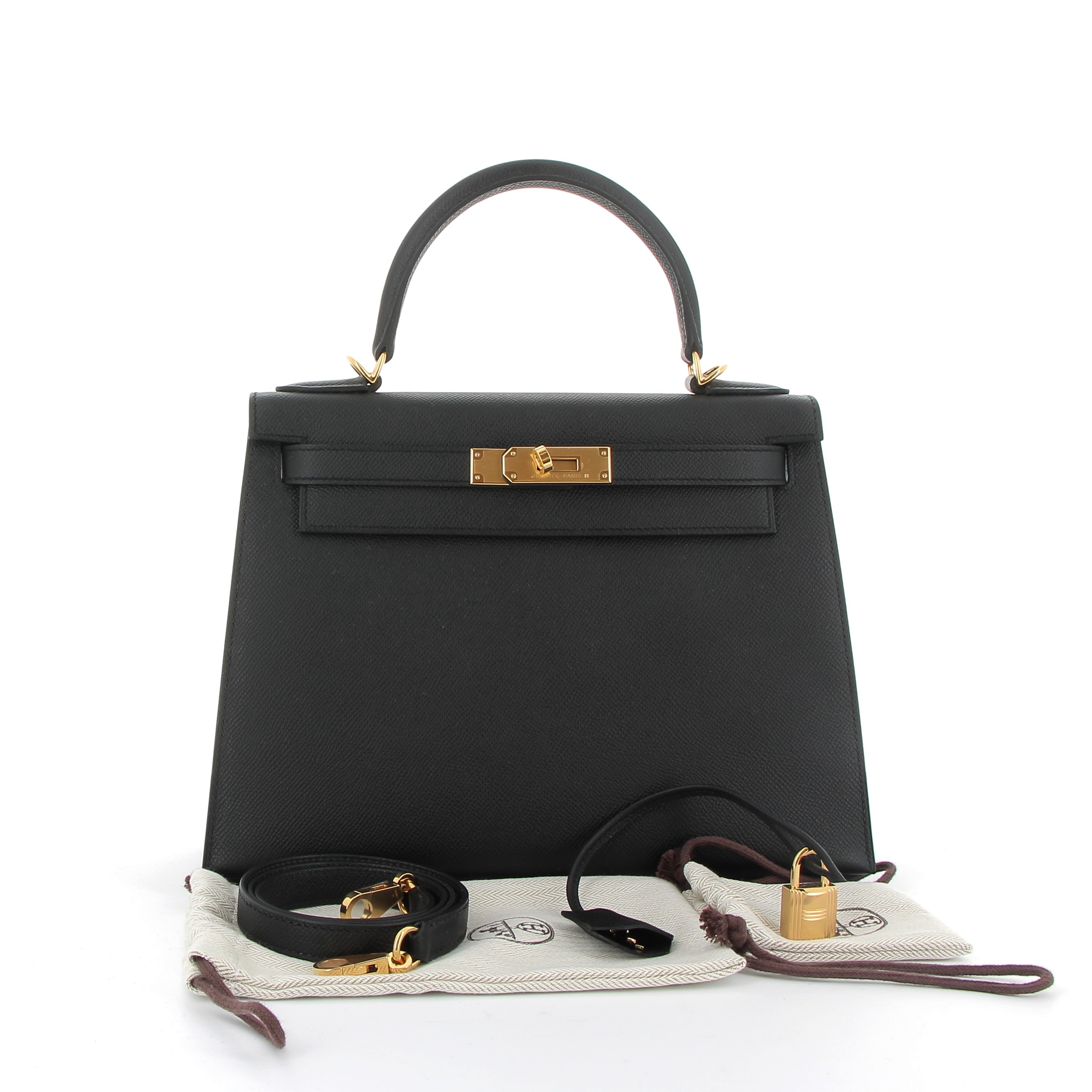 HERMÈS Kelly 28 cuir Epsom Noir finition dorée