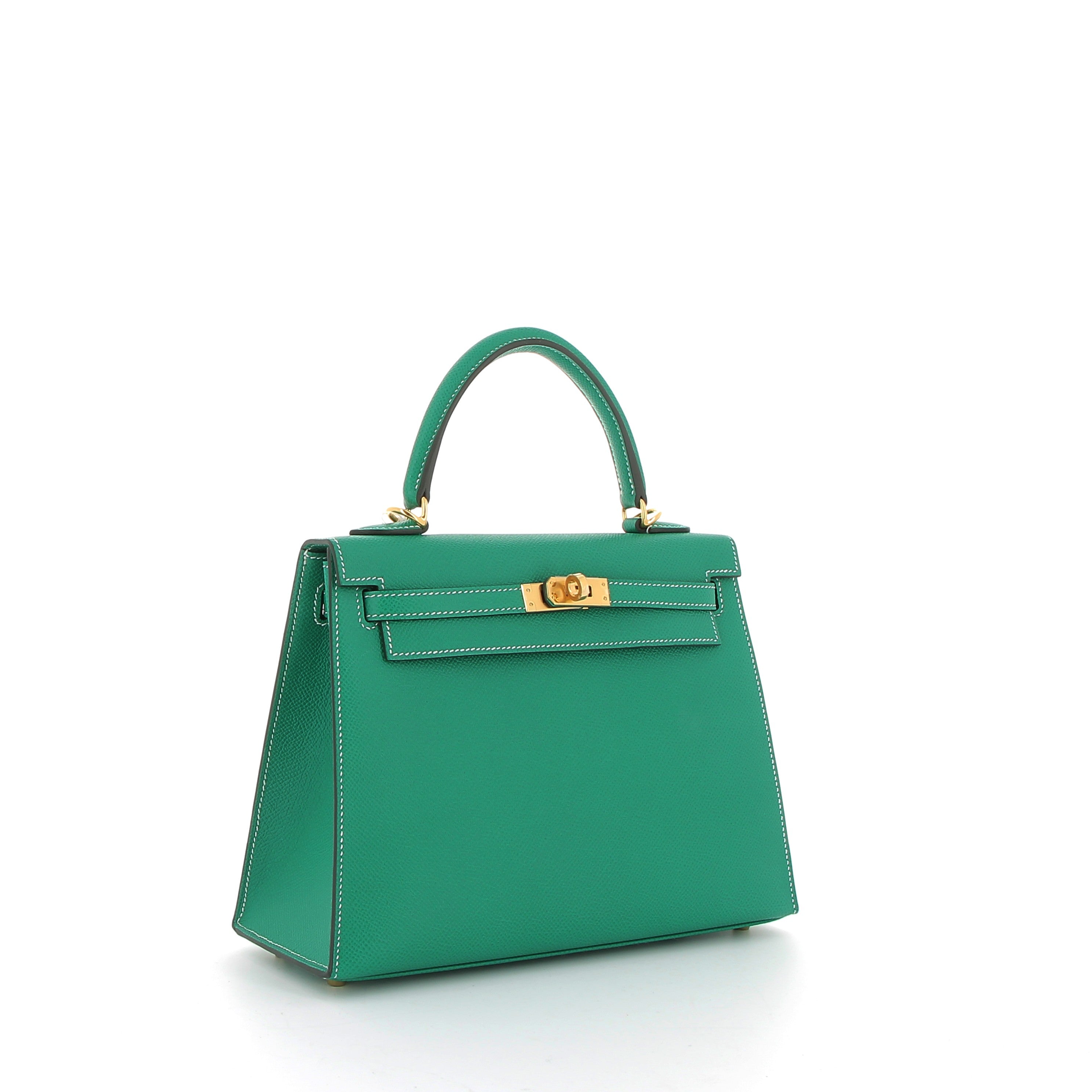 HERMÈS Kelly 25 cuir Epsom Vert Jade verso Craie finition dorée