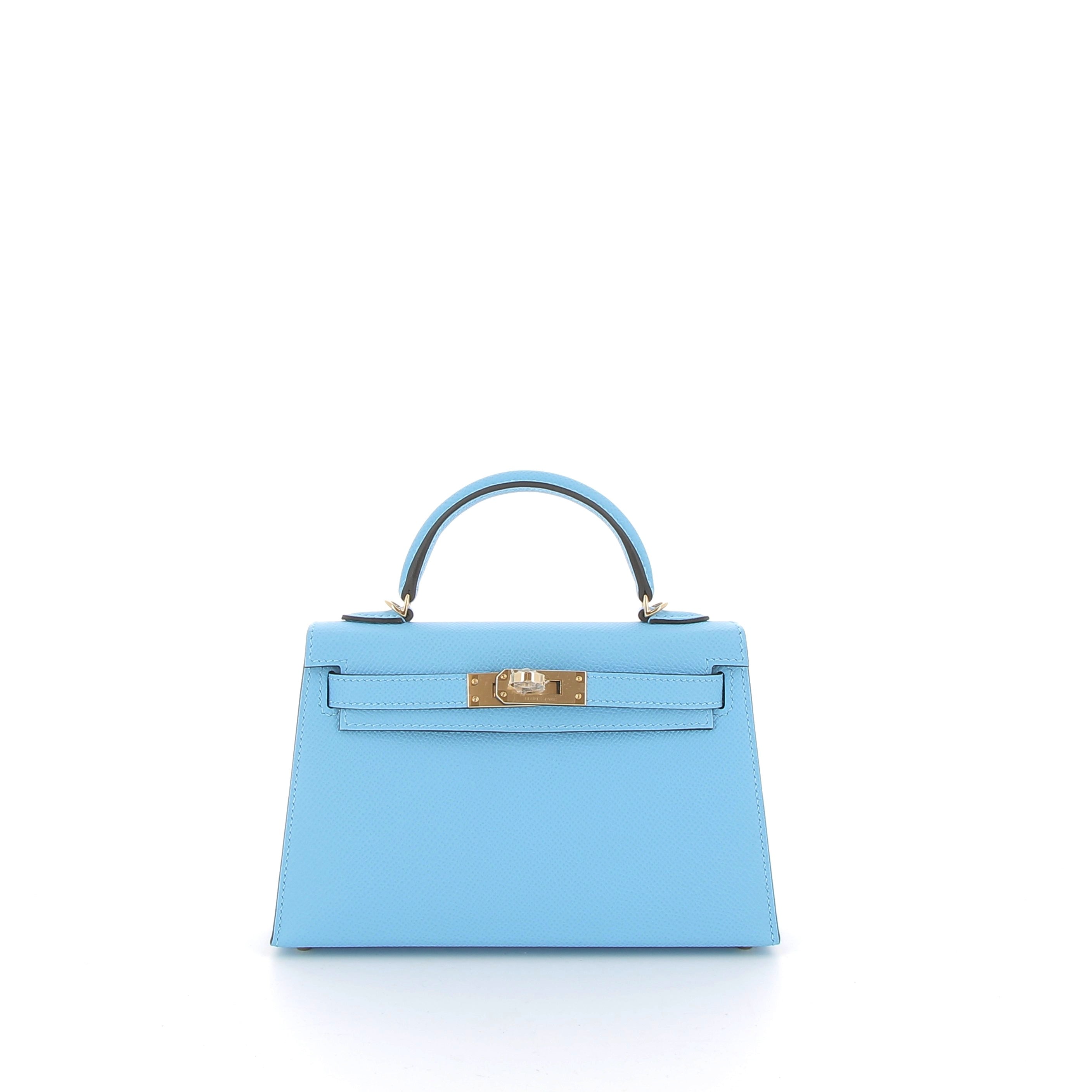 HERMÈS Kelly 20 cuir Epsom Bleu Celeste finition dorée